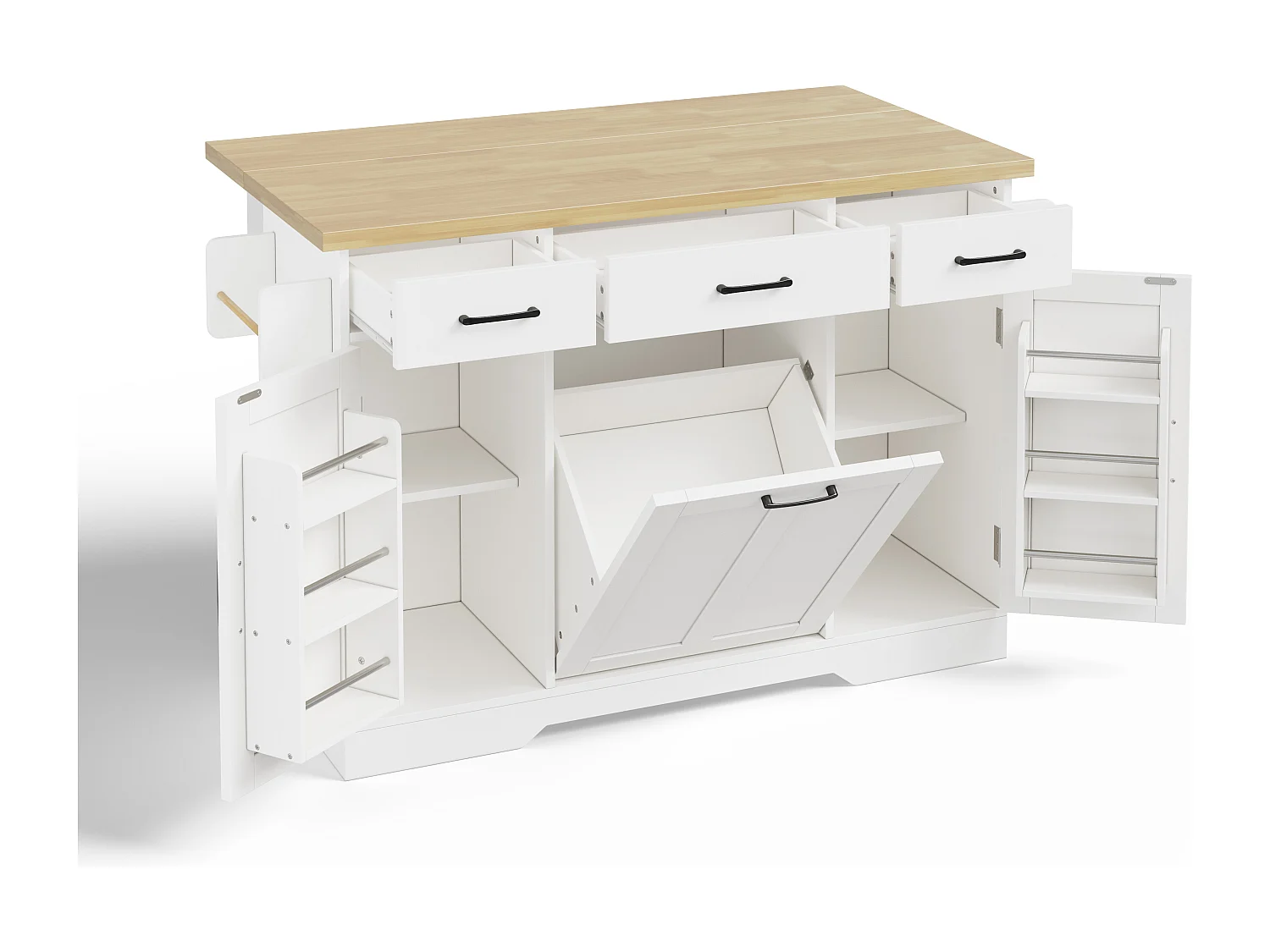 Îlot de cuisine mobile - 120 x 45/70 x 87 cm - avec plateau rabattable + tiroirs et portes - MDF - blanc