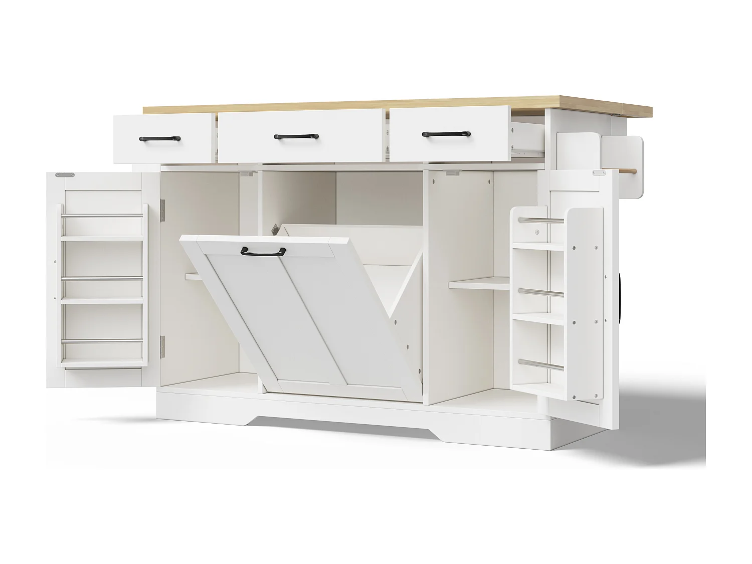 Îlot de cuisine mobile - 120 x 45/70 x 87 cm - avec plateau rabattable + tiroirs et portes - MDF - blanc
