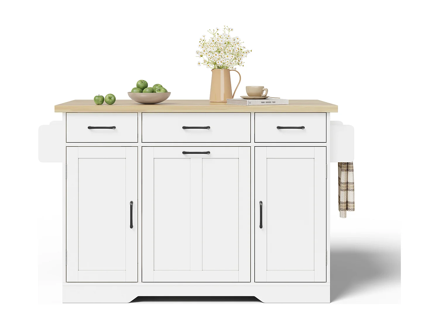 Îlot de cuisine mobile - 120 x 45/70 x 87 cm - avec plateau rabattable + tiroirs et portes - MDF - blanc