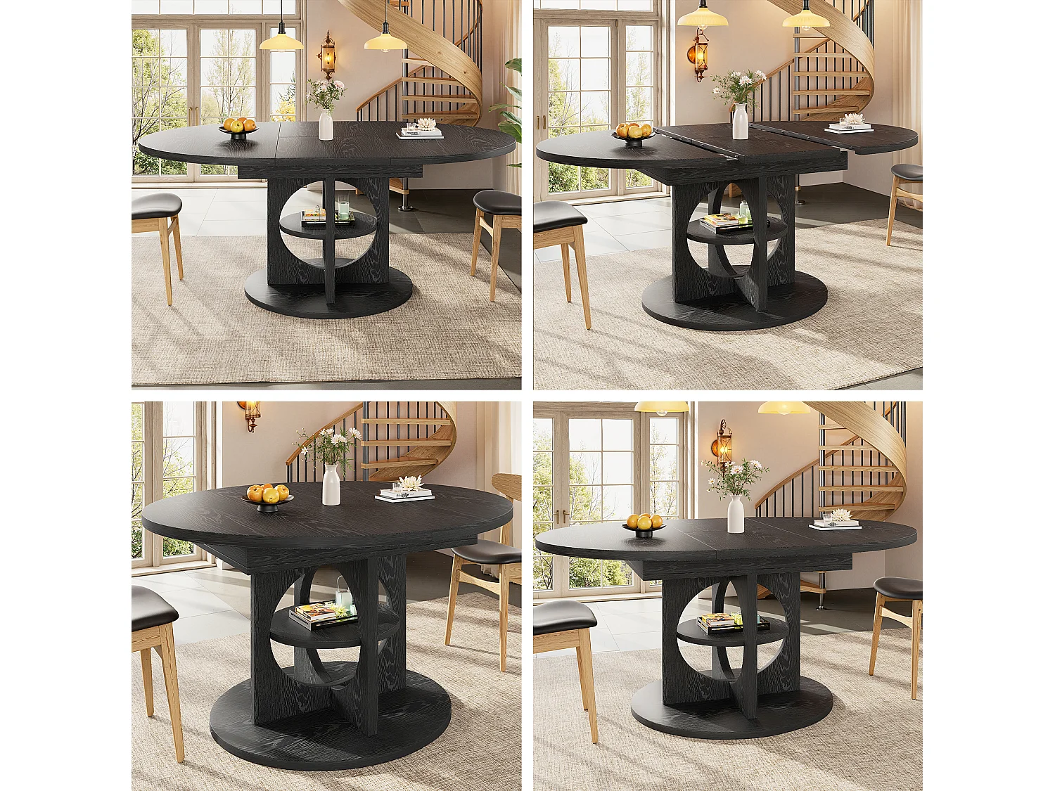 Table à manger extensible - 110/150 x 110 x 76 cm - pour 4 à 6 personnes - avec rangement - MDF - noir