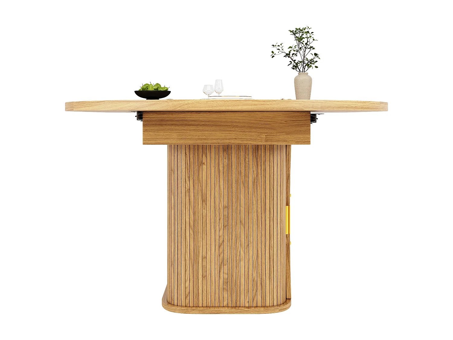 Table à manger extensible - 118/158 x 118 x 77.1 cm - avec portes + tiroirs en rotin - MDF - naturel