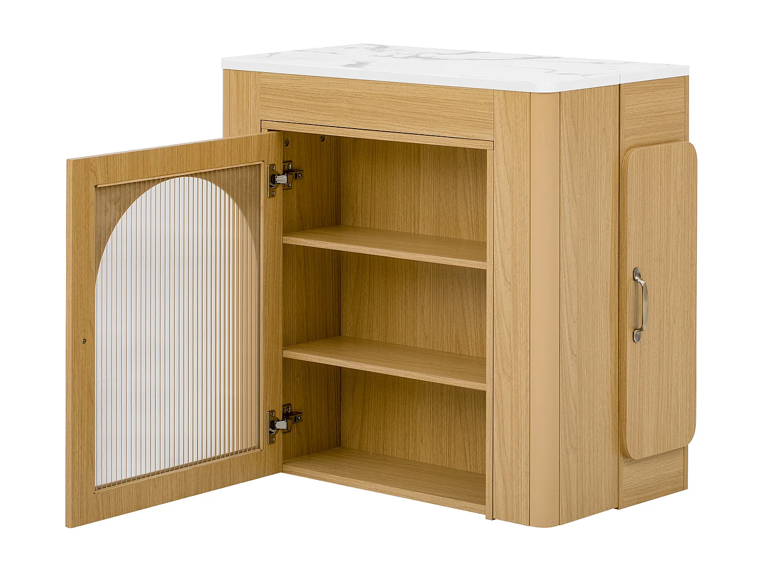 Table à manger extensible avec plateau amovible - 83 x 39.6/79.6/149.6 x 77 cm - avec rangement - MDF + verre - naturel