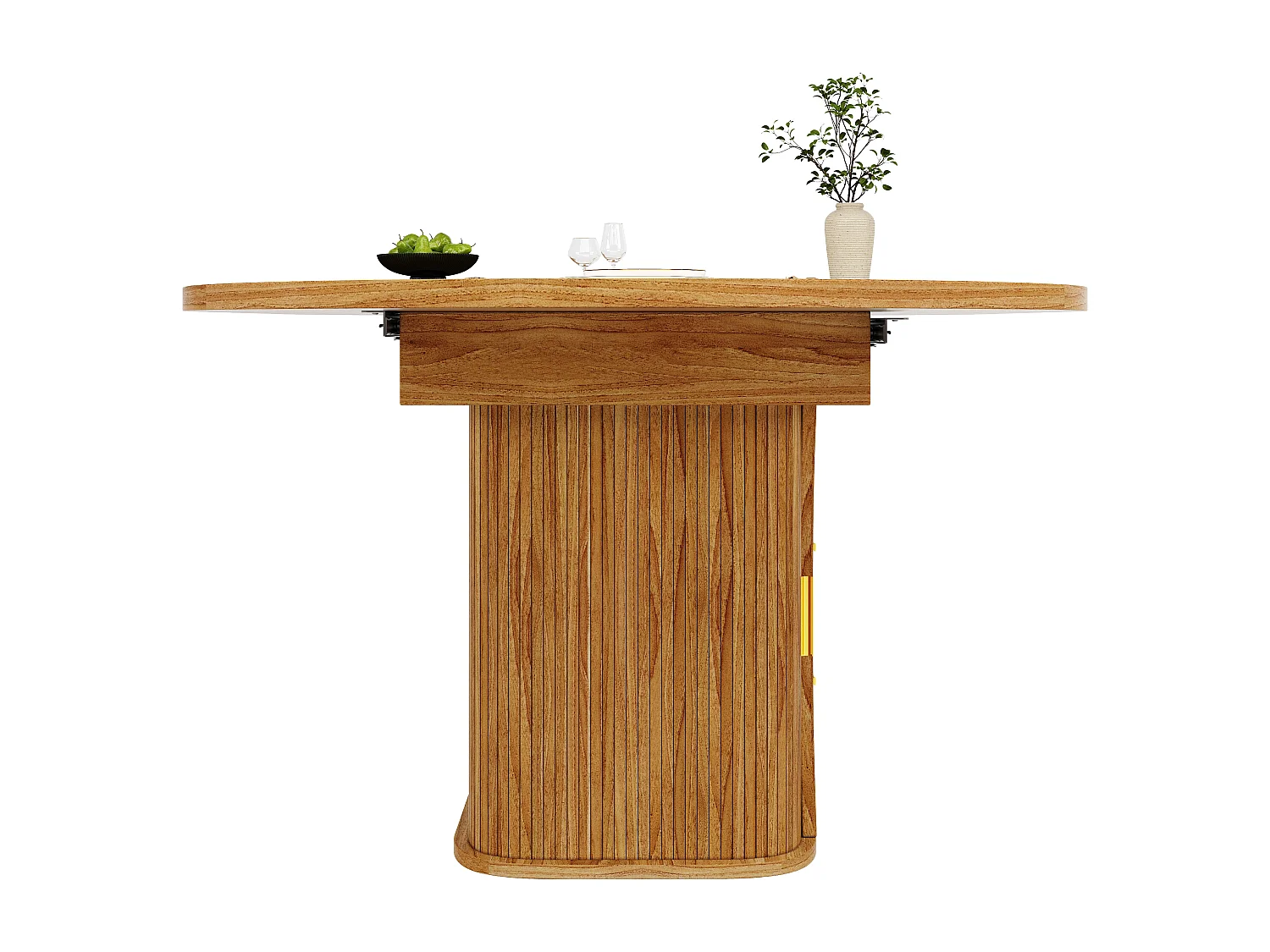 Table à manger extensible - 118/158 x 118 x 77.1 cm - avec portes + tiroirs en rotin - MDF - marron