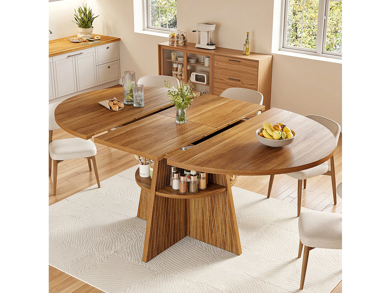 Table à manger extensible - 110/150 x 110 x 76 cm - pour 4 à 6 personnes - avec rangement - MDF - marron