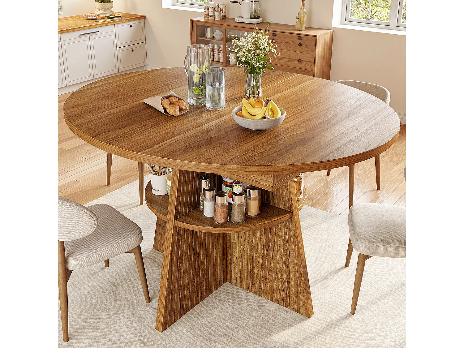 Table à manger extensible - 110/150 x 110 x 76 cm - pour 4 à 6 personnes - avec rangement - MDF - marron