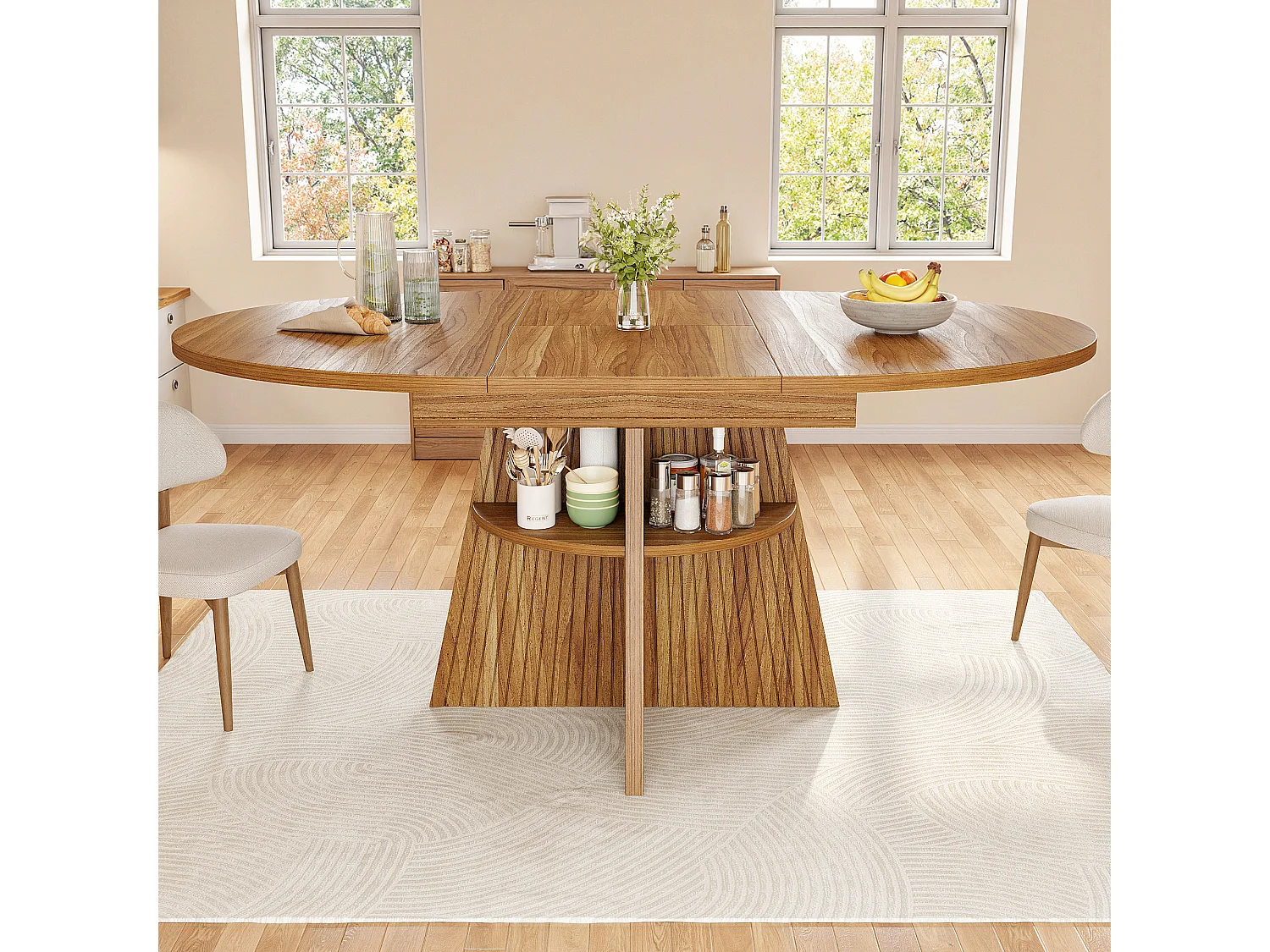 Table à manger extensible - 110/150 x 110 x 76 cm - pour 4 à 6 personnes - avec rangement - MDF - marron