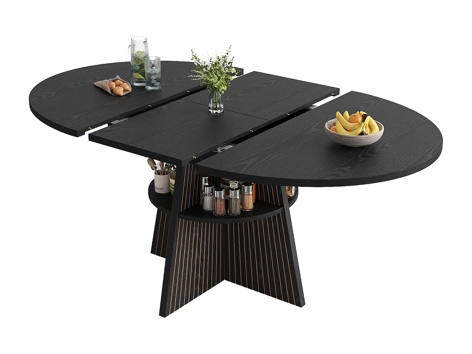 Table à manger extensible - 110/150 x 110 x 76 cm - pour 4 à 6 personnes - avec rangement - MDF - noir