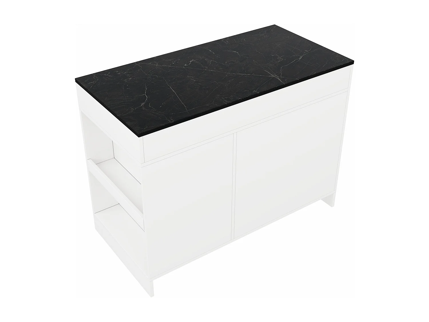 Îlot central cuisine - 120 x 60 x 90 cm - avec 3 tiroirs + 1 porte + espace pour animaux - MDF - blanc + noir