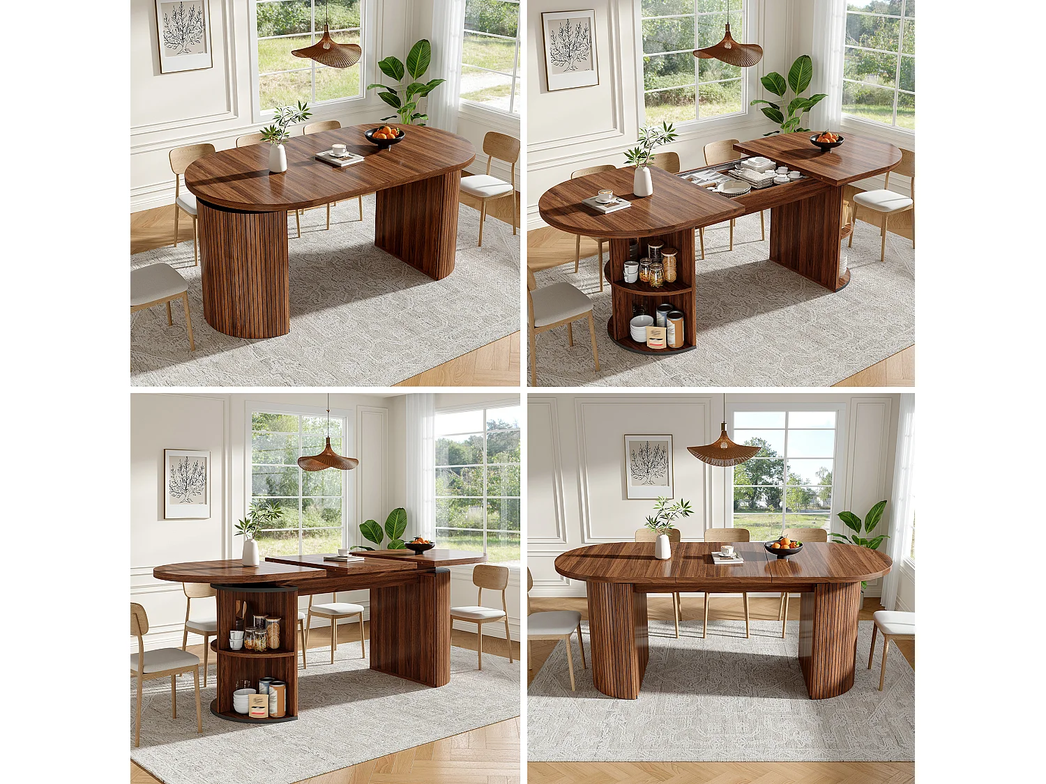 Table à manger extensible - 120/160 x 80 x 76 cm - pour 4 à 6 personnes - avec rangement - MDF - marron