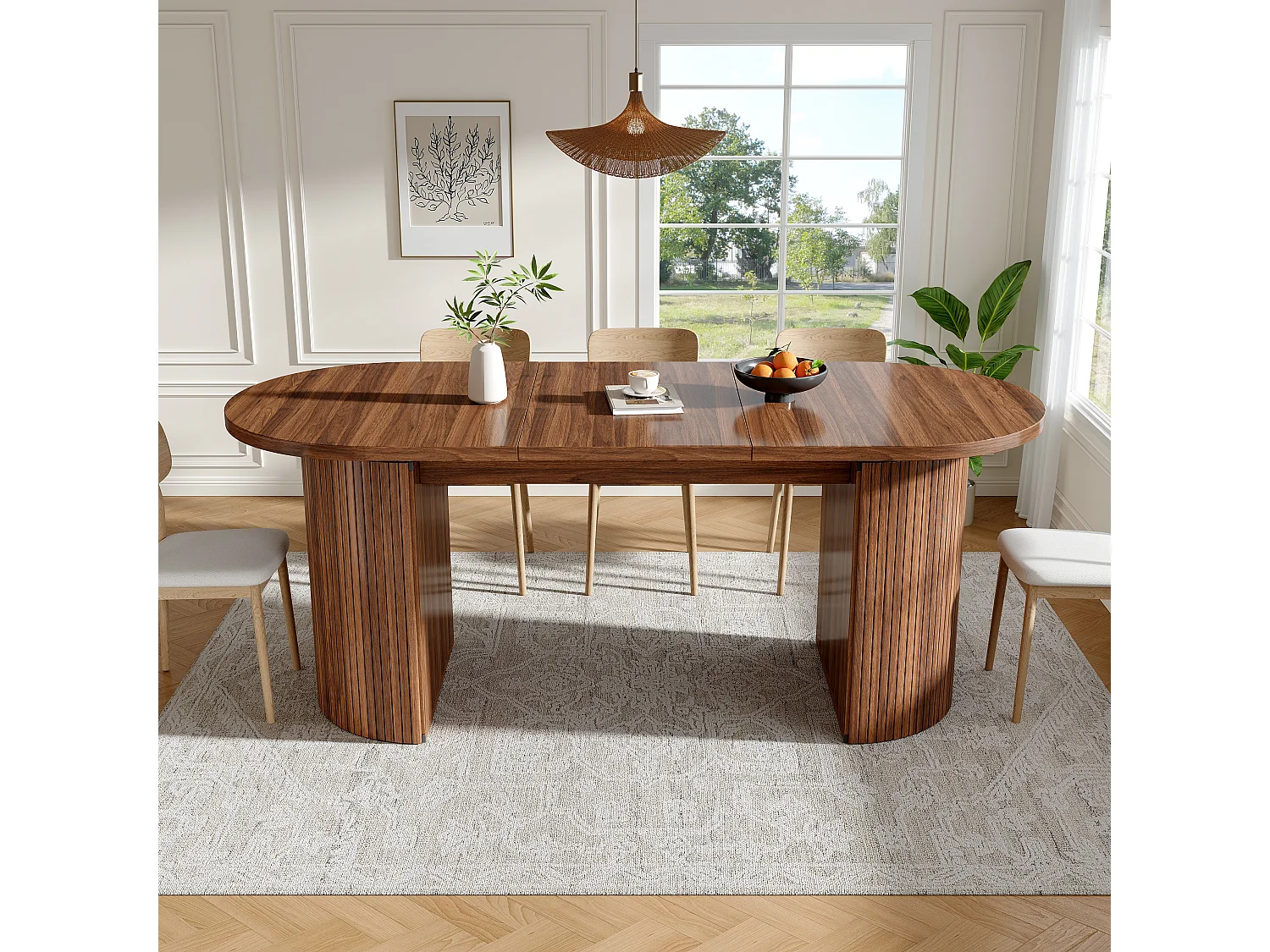 Table à manger extensible - 120/160 x 80 x 76 cm - pour 4 à 6 personnes - avec rangement - MDF - marron