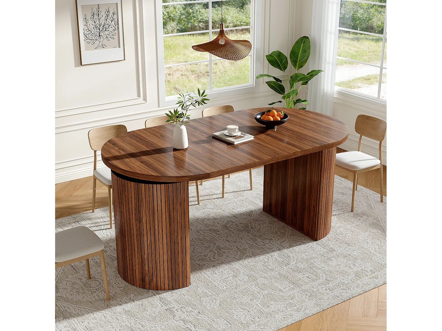 Table à manger extensible - 120/160 x 80 x 76 cm - pour 4 à 6 personnes - avec rangement - MDF - marron