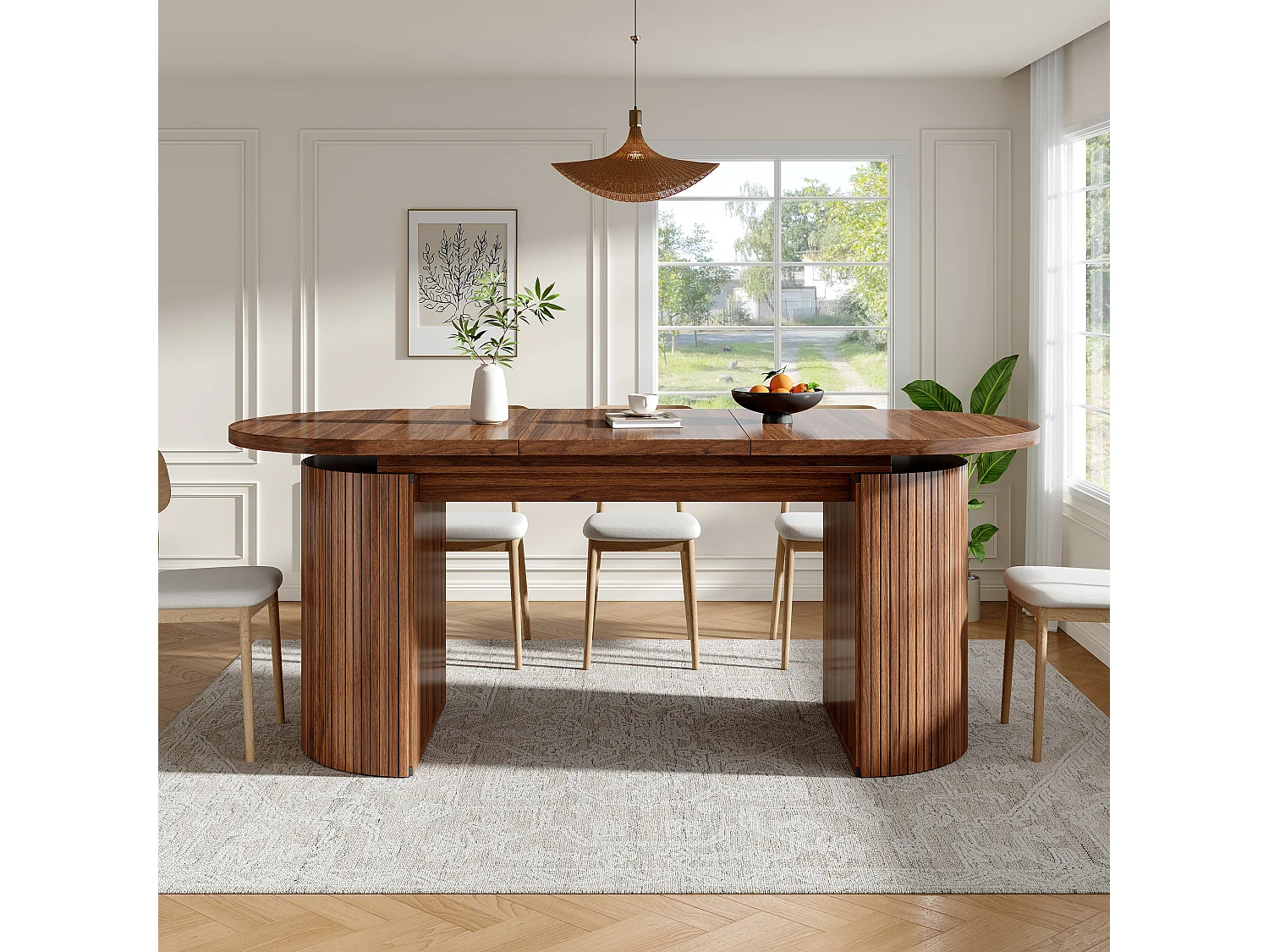Table à manger extensible - 120/160 x 80 x 76 cm - pour 4 à 6 personnes - avec rangement - MDF - marron