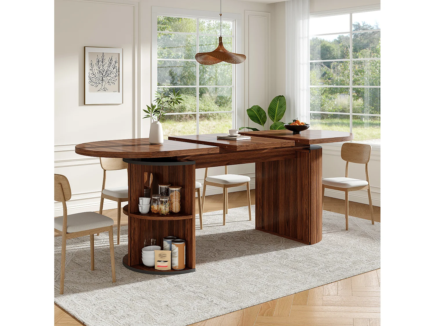 Table à manger extensible - 120/160 x 80 x 76 cm - pour 4 à 6 personnes - avec rangement - MDF - marron