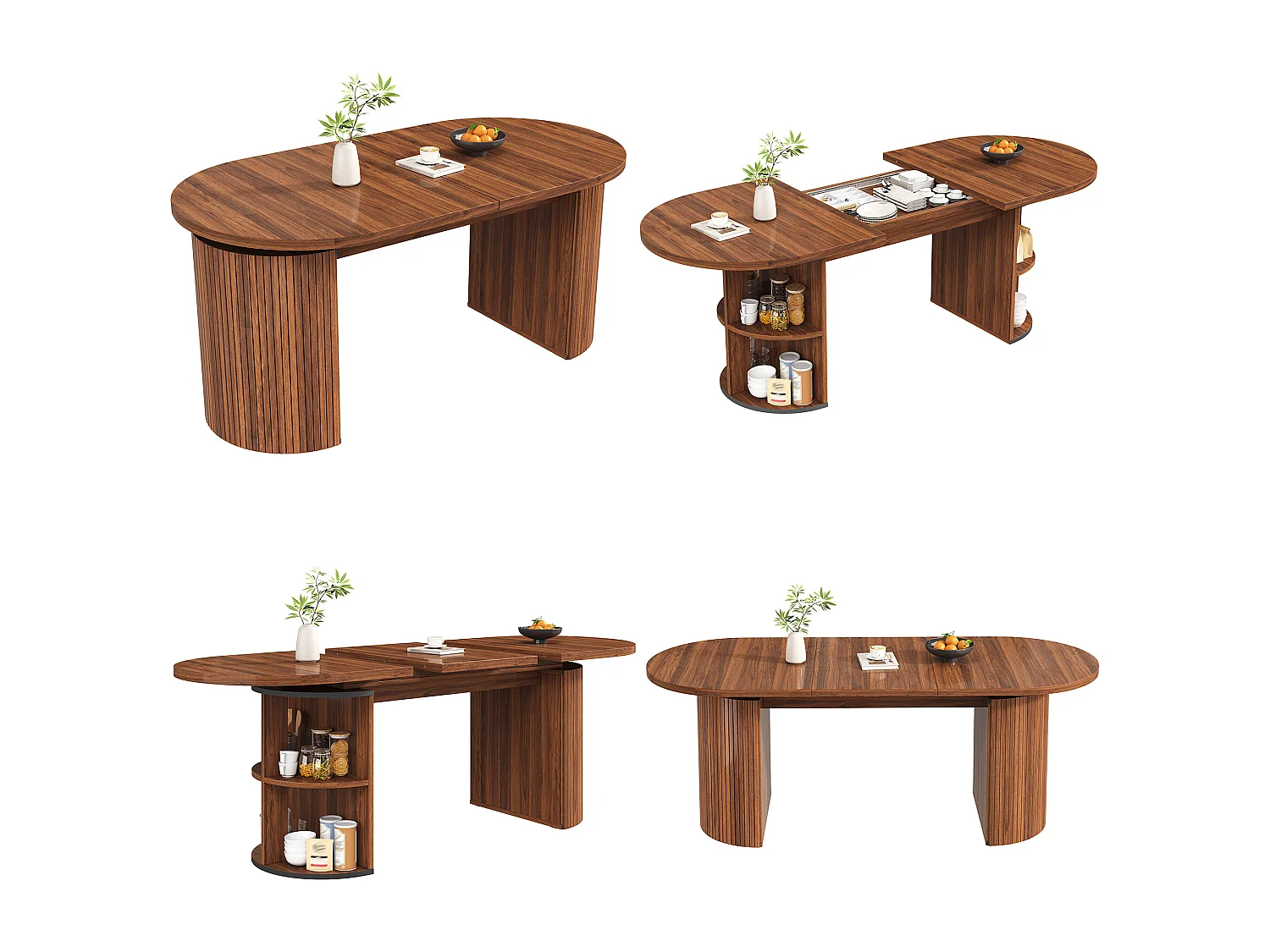 Table à manger extensible - 120/160 x 80 x 76 cm - pour 4 à 6 personnes - avec rangement - MDF - marron