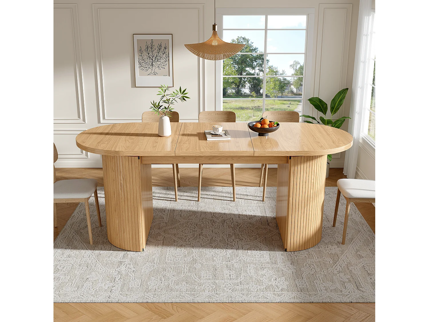 Table à manger extensible - 120/160 x 80 x 76 cm - pour 4 à 6 personnes - avec rangement - MDF - naturel
