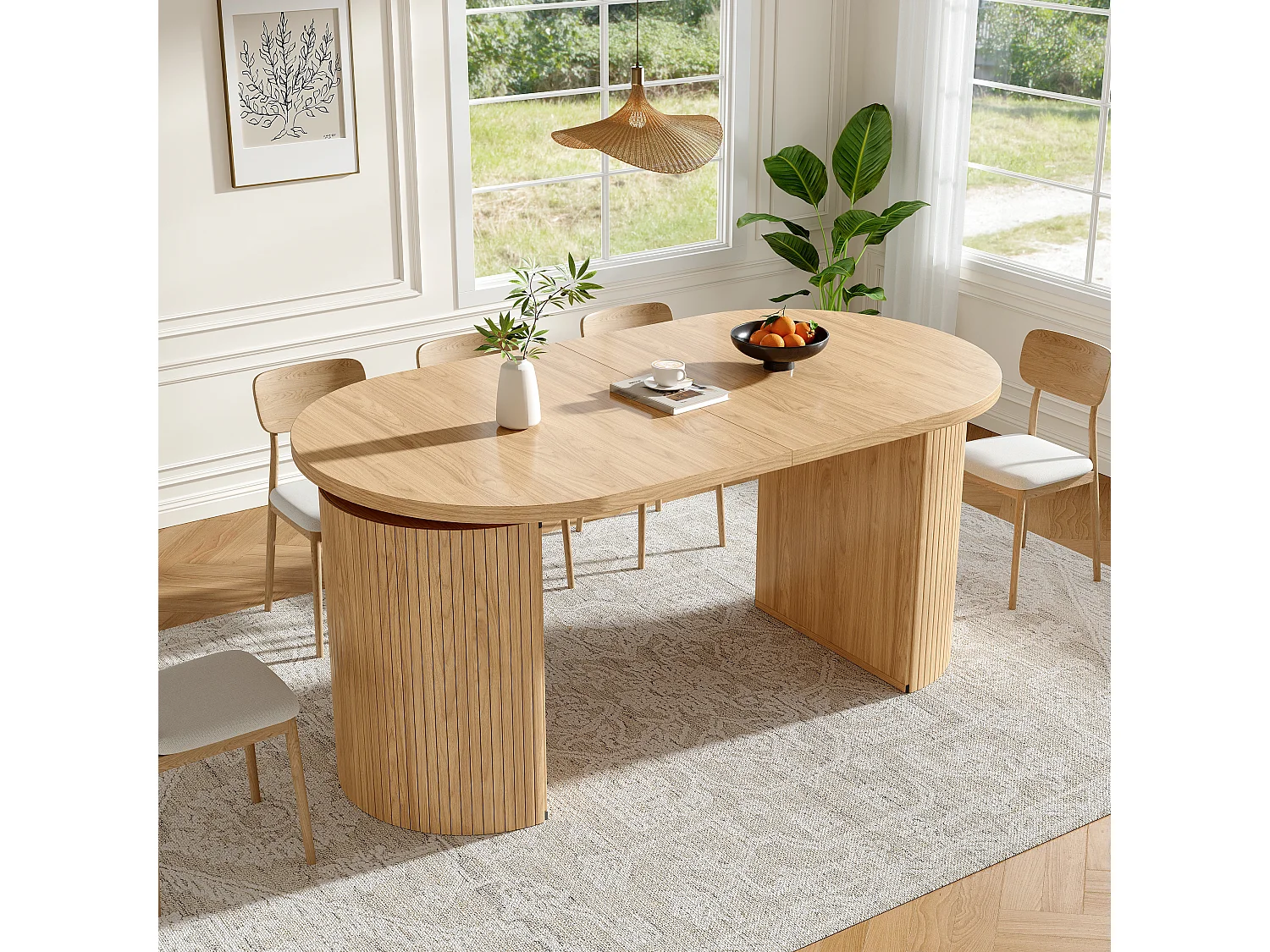 Table à manger extensible - 120/160 x 80 x 76 cm - pour 4 à 6 personnes - avec rangement - MDF - naturel