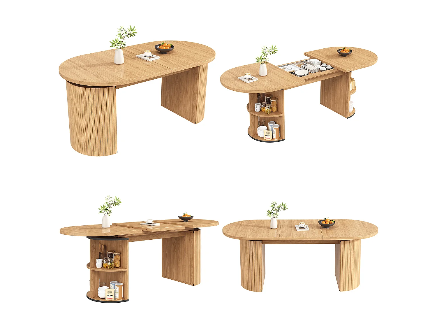 Table à manger extensible - 120/160 x 80 x 76 cm - pour 4 à 6 personnes - avec rangement - MDF - naturel