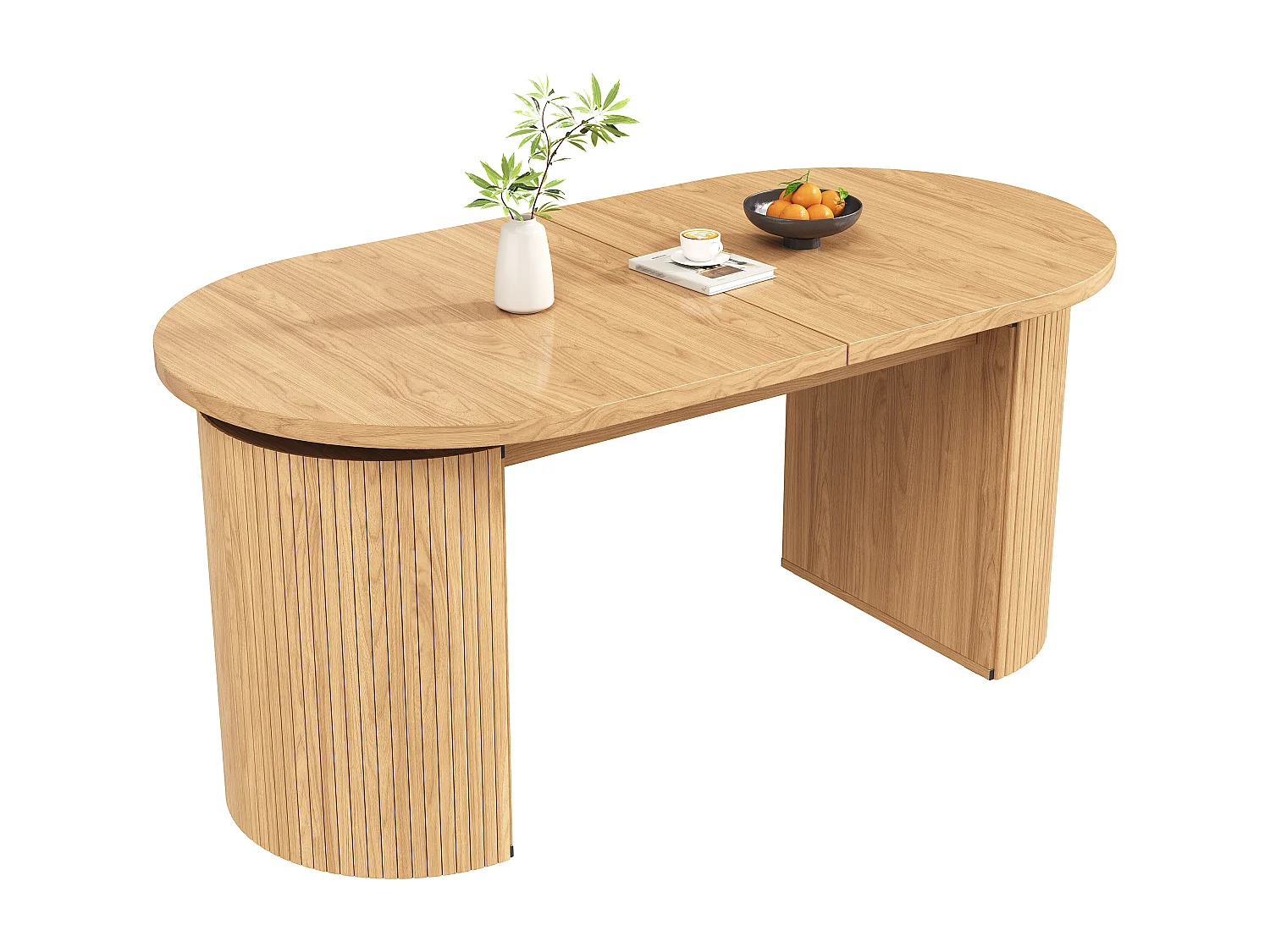 Table à manger extensible - 120/160 x 80 x 76 cm - pour 4 à 6 personnes - avec rangement - MDF - naturel