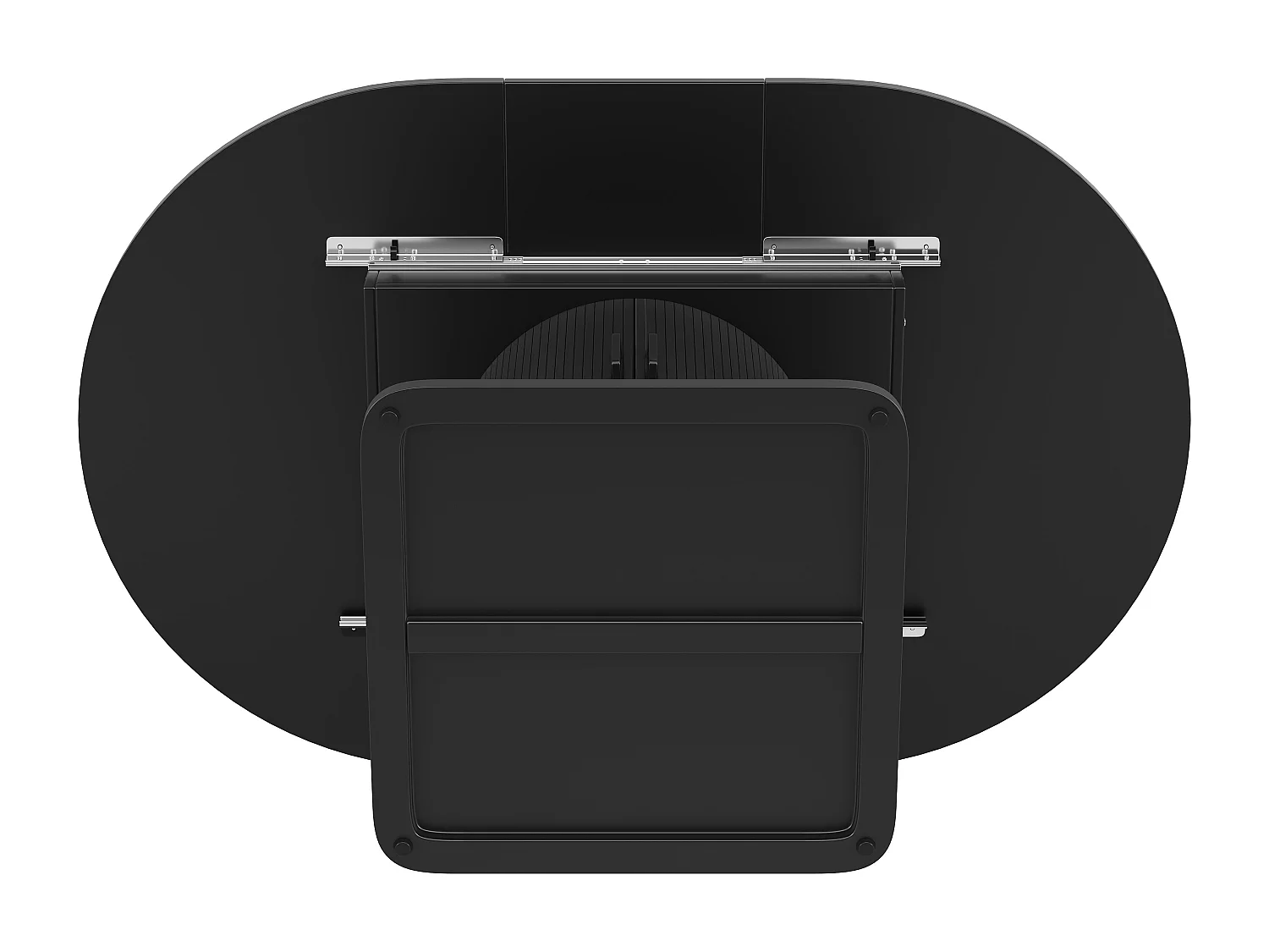 Table de salle à manger extensible - 118/158 x 118 x 76 cm - avec rangement + étagères amovibles - MDF + méral - noir