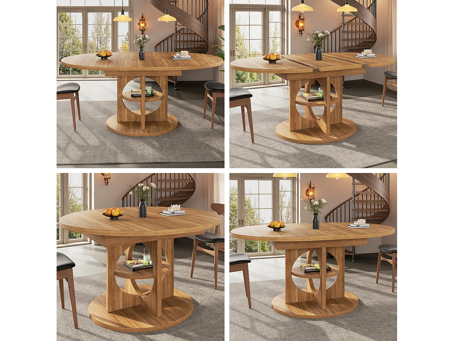 Table à manger extensible - 110/150 x 110 x 76 cm - pour 4 à 6 personnes - avec rangement - MDF - naturel