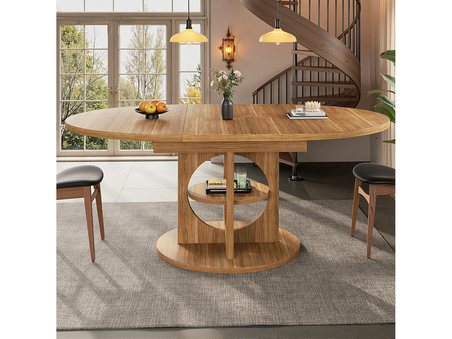 Table à manger extensible - 110/150 x 110 x 76 cm - pour 4 à 6 personnes - avec rangement - MDF - naturel