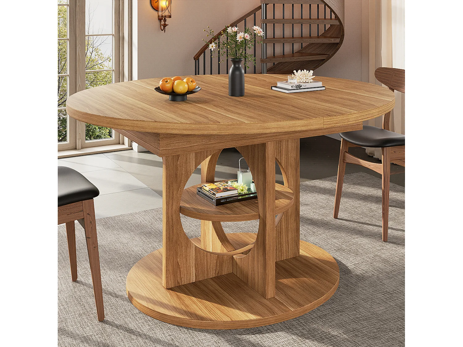 Table à manger extensible - 110/150 x 110 x 76 cm - pour 4 à 6 personnes - avec rangement - MDF - naturel