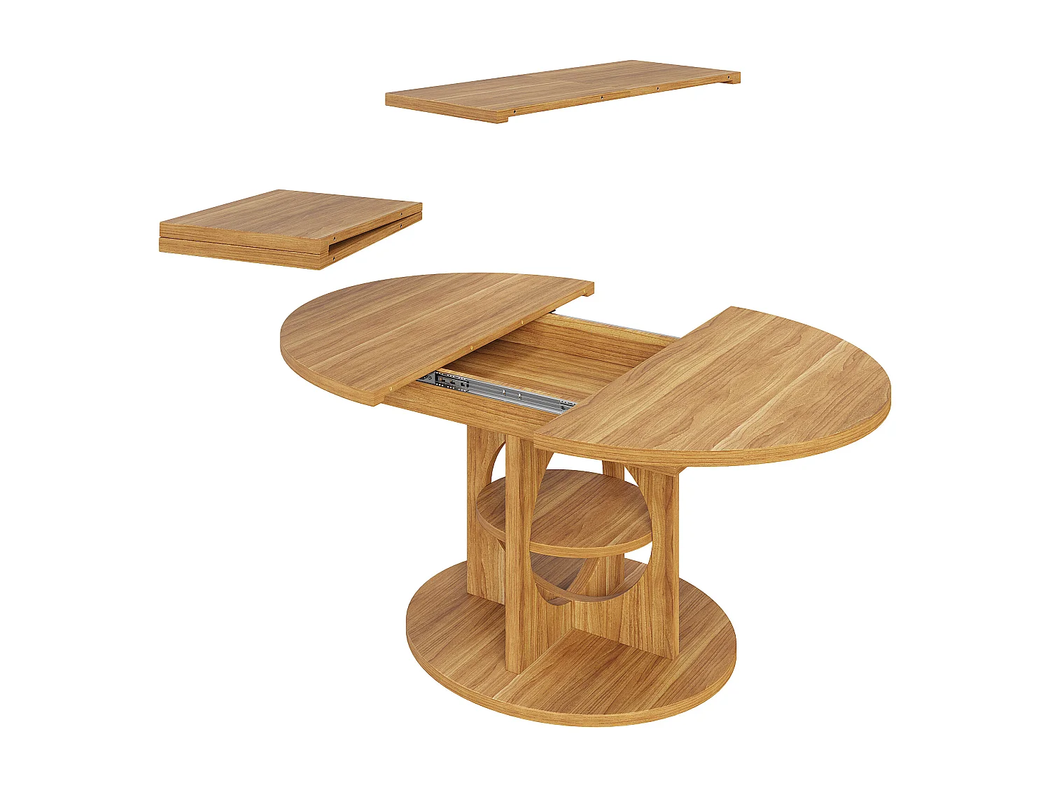 Table à manger extensible - 110/150 x 110 x 76 cm - pour 4 à 6 personnes - avec rangement - MDF - naturel