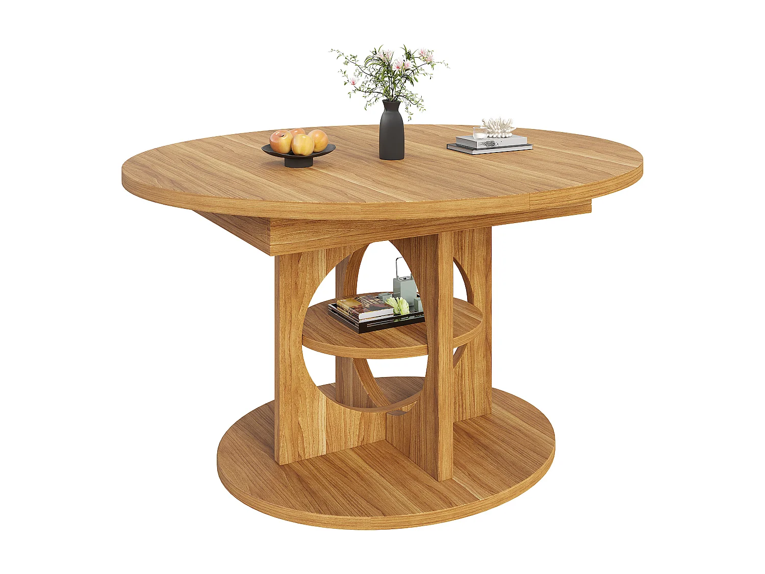 Table à manger extensible - 110/150 x 110 x 76 cm - pour 4 à 6 personnes - avec rangement - MDF - naturel
