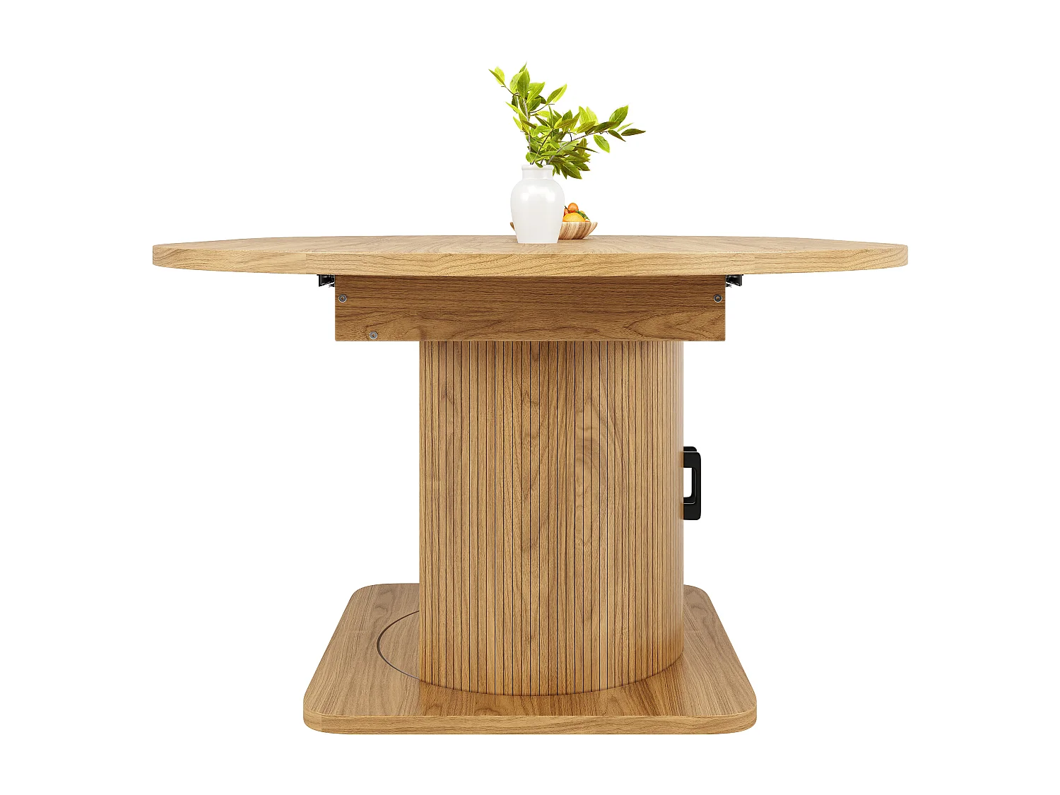 Table de salle à manger extensible - 118/158 x 118 x 76 cm - avec rangement + étagères amovibles - MDF + méral - naturel