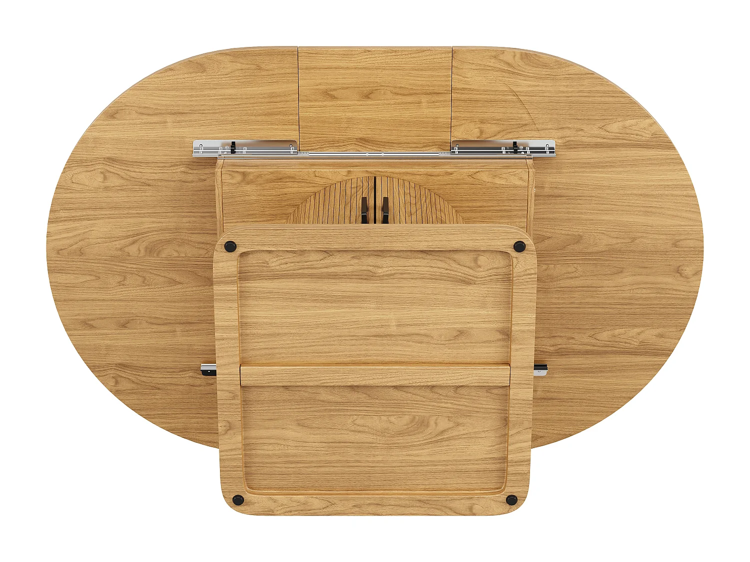 Table de salle à manger extensible - 118/158 x 118 x 76 cm - avec rangement + étagères amovibles - MDF + méral - naturel