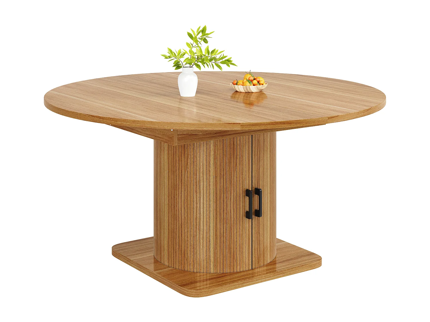 Table de salle à manger extensible - 118/158 x 118 x 76 cm - avec rangement + étagères amovibles - MDF + méral - marron