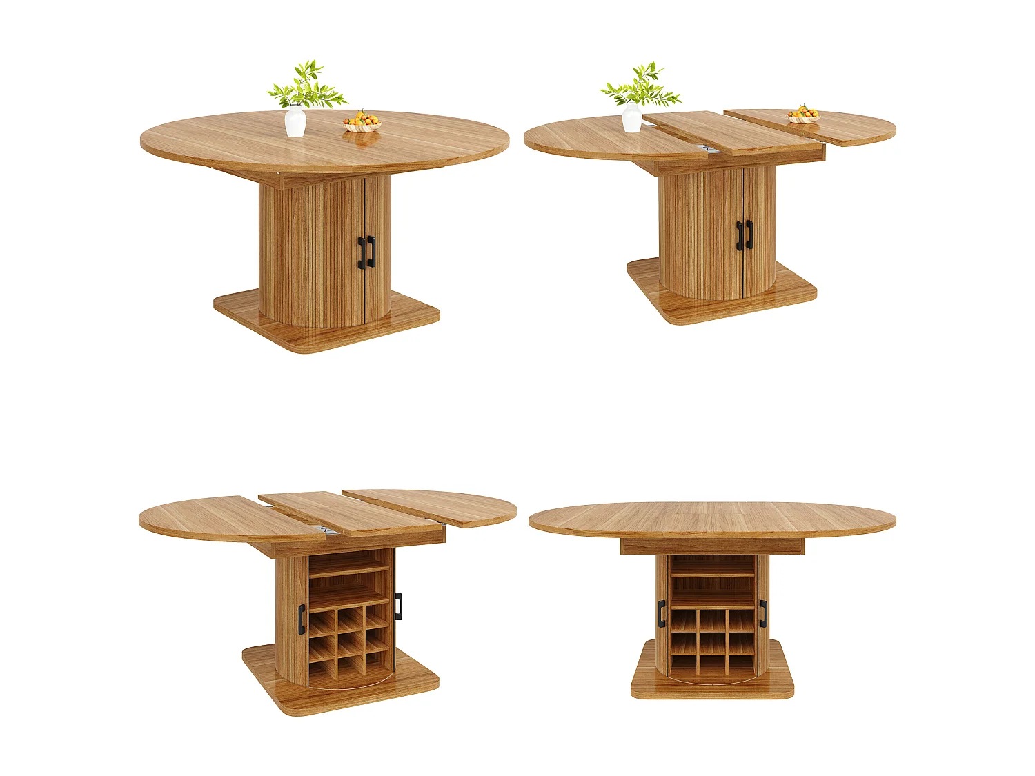 Table de salle à manger extensible - 118/158 x 118 x 76 cm - avec rangement + étagères amovibles - MDF + méral - marron