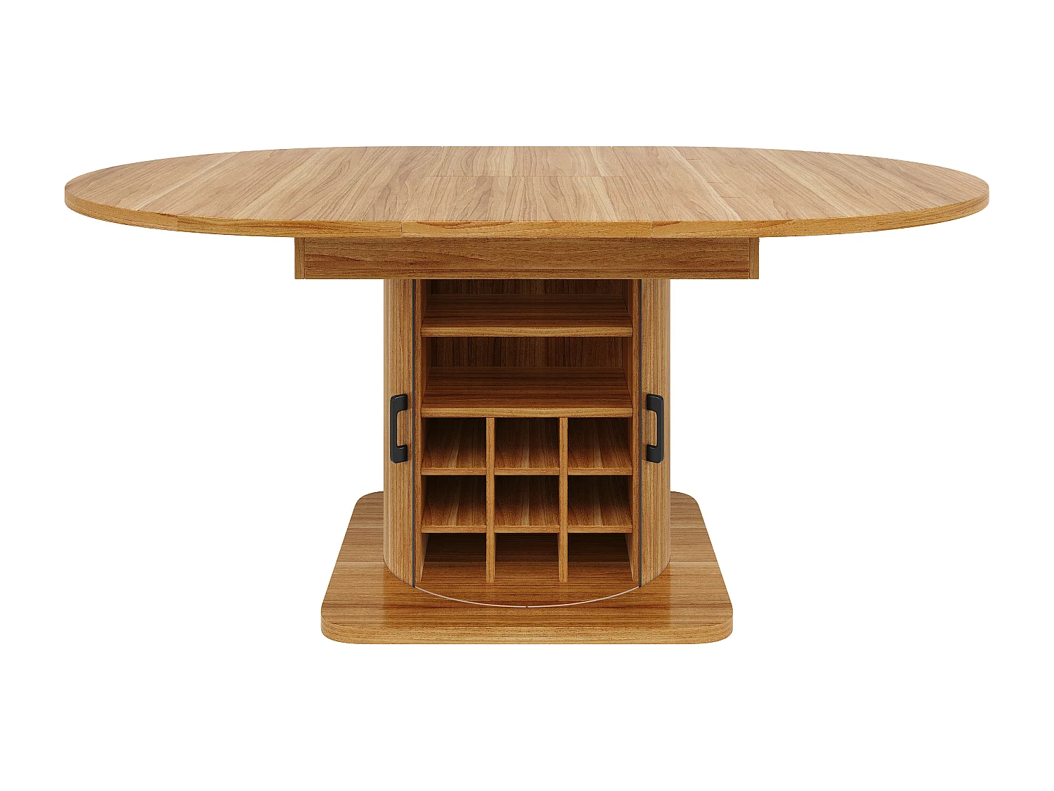 Table de salle à manger extensible - 118/158 x 118 x 76 cm - avec rangement + étagères amovibles - MDF + méral - marron