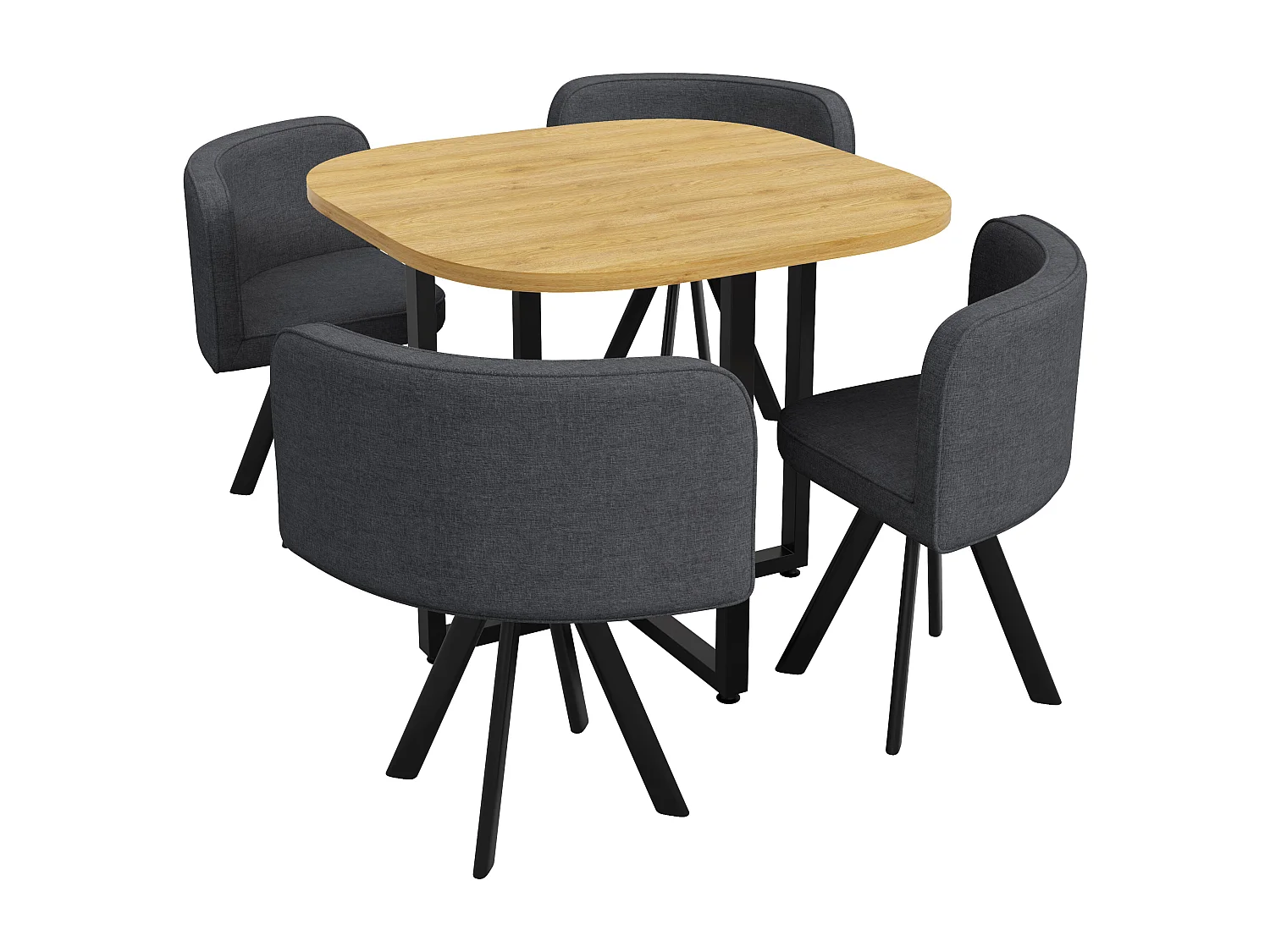 Ensemble table et chaises 5 pièces - avec 1 table (85 x 85 cm) + 4 chaises - Lin + MDF - gris + naturel