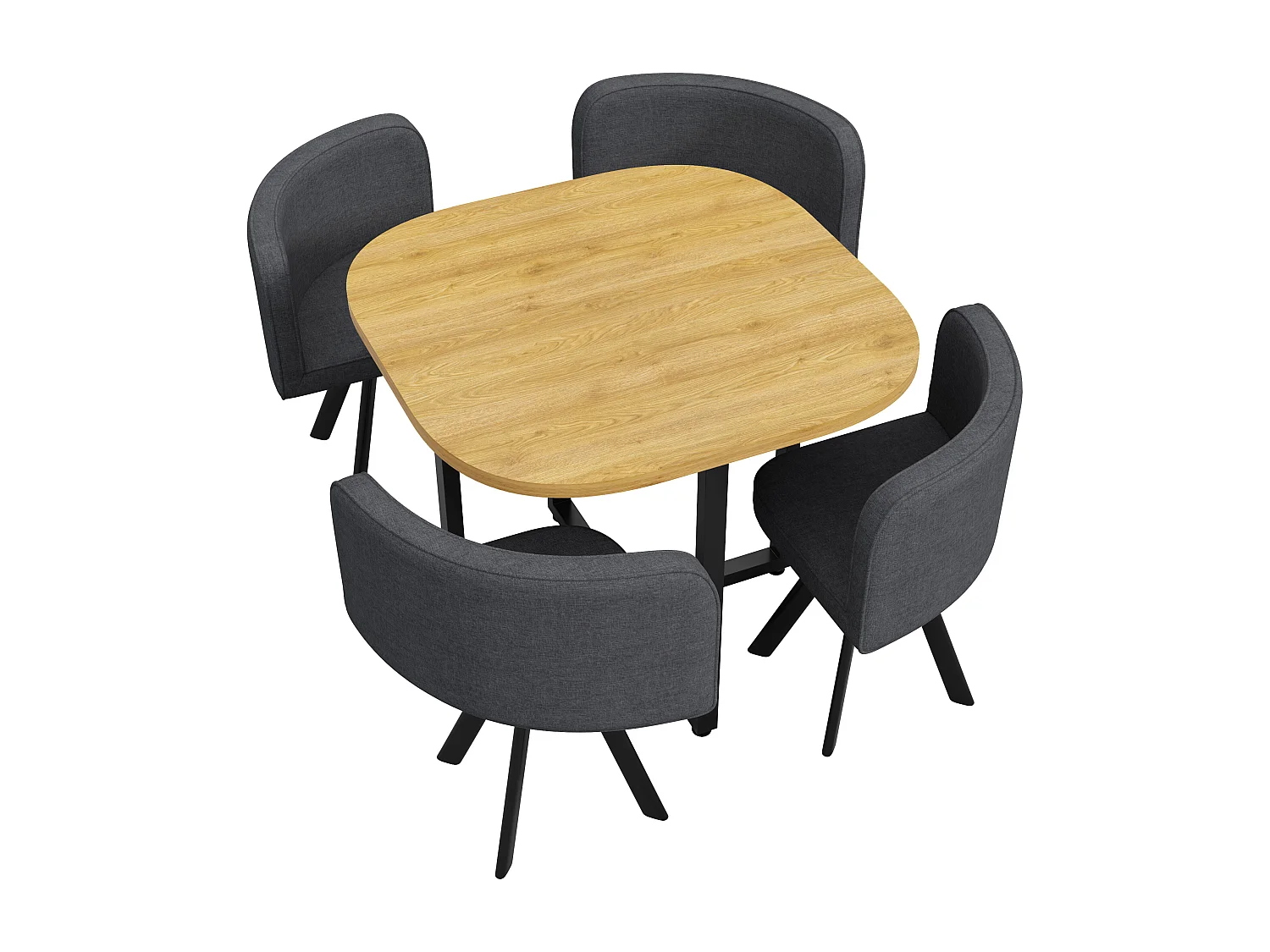 Ensemble table et chaises 5 pièces - avec 1 table (85 x 85 cm) + 4 chaises - Lin + MDF - gris + naturel