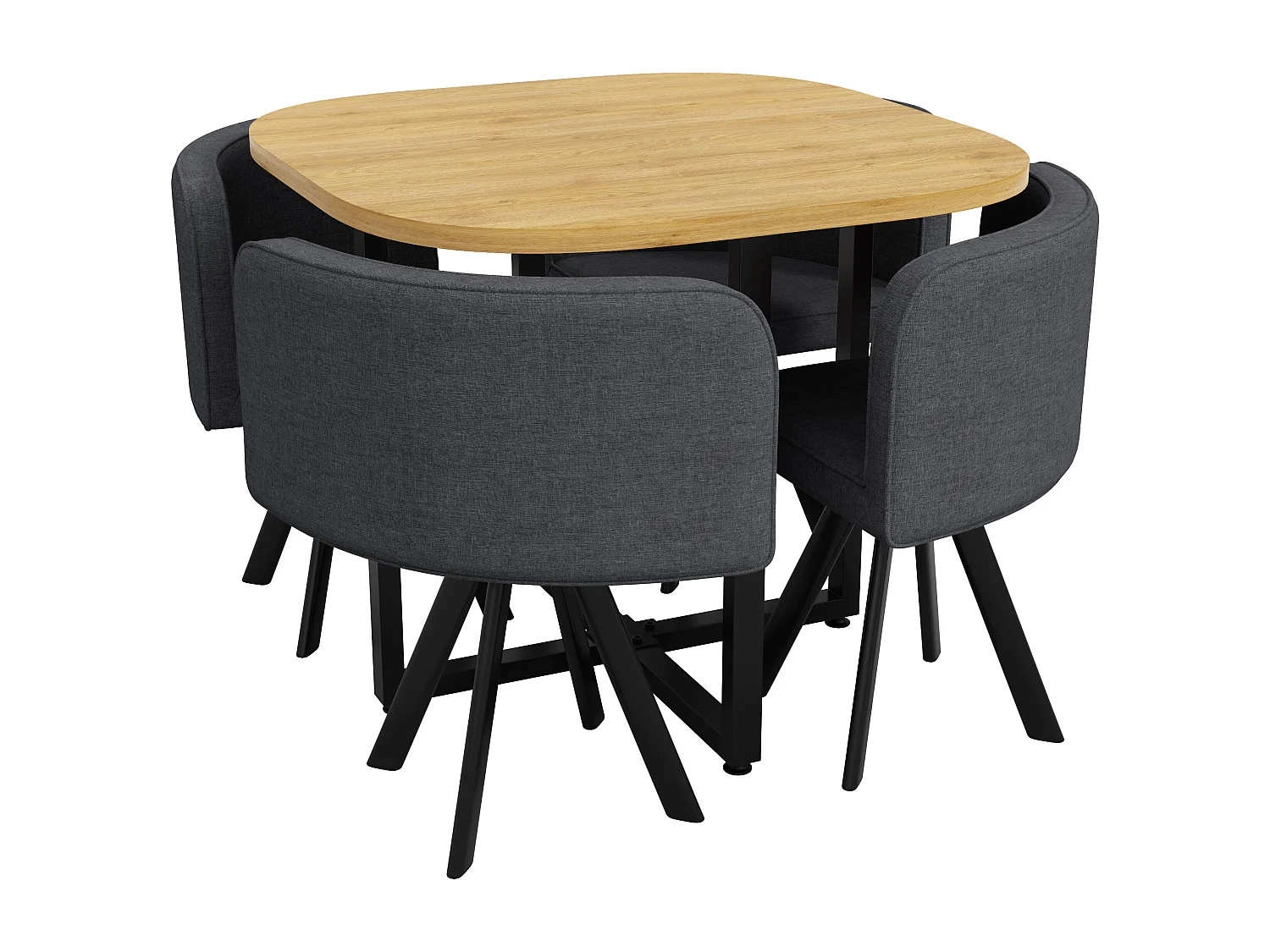 Ensemble table et chaises 5 pièces - avec 1 table (85 x 85 cm) + 4 chaises - Lin + MDF - gris + naturel