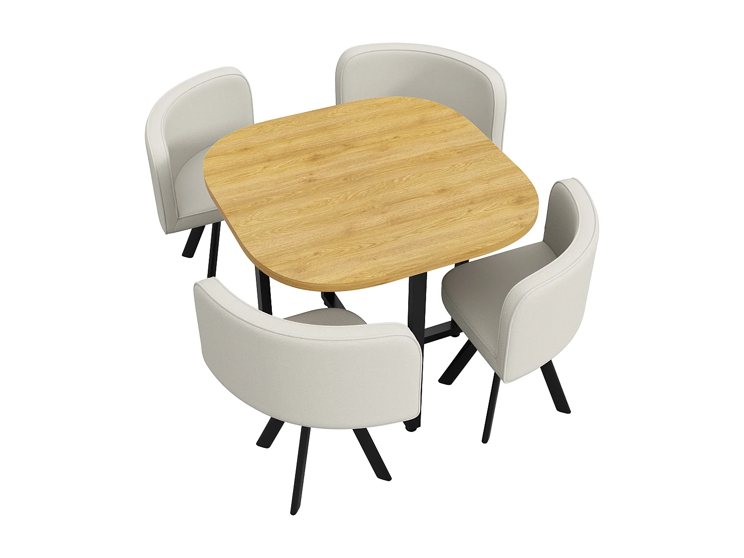 Ensemble table et chaises 5 pièces - avec 1 table (85 x 85 cm) + 4 chaises - Lin + MDF - beige + naturel