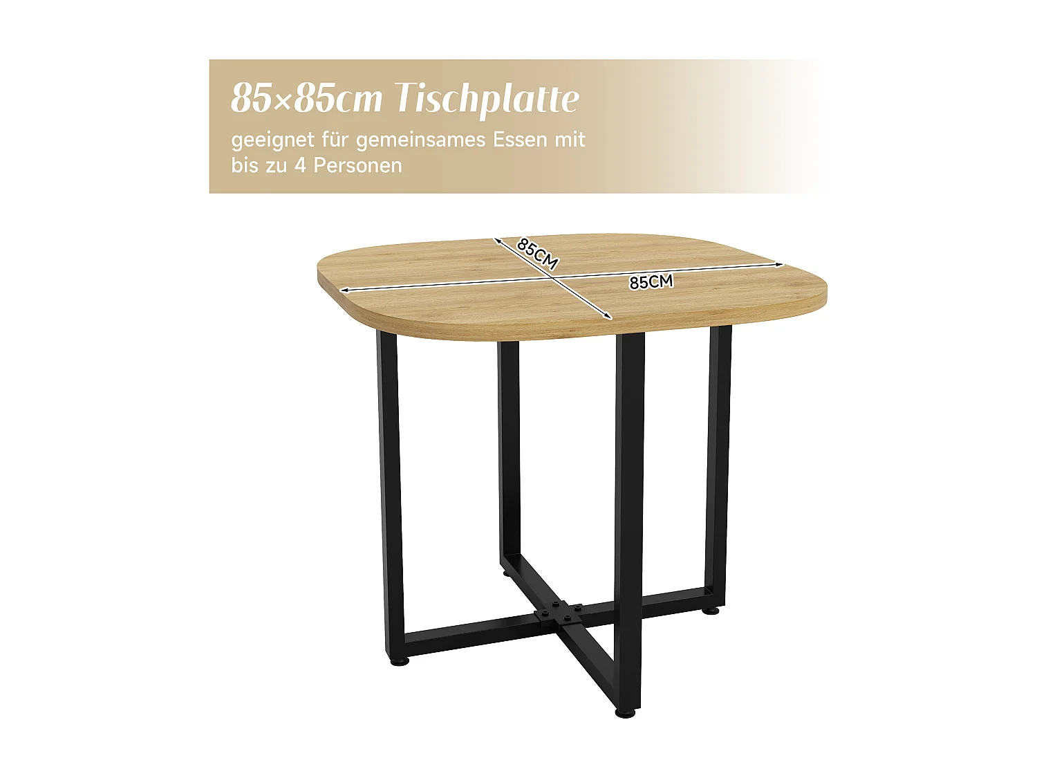 Ensemble table et chaises 5 pièces - avec 1 table (85 x 85 cm) + 4 chaises - Lin + MDF - beige + naturel