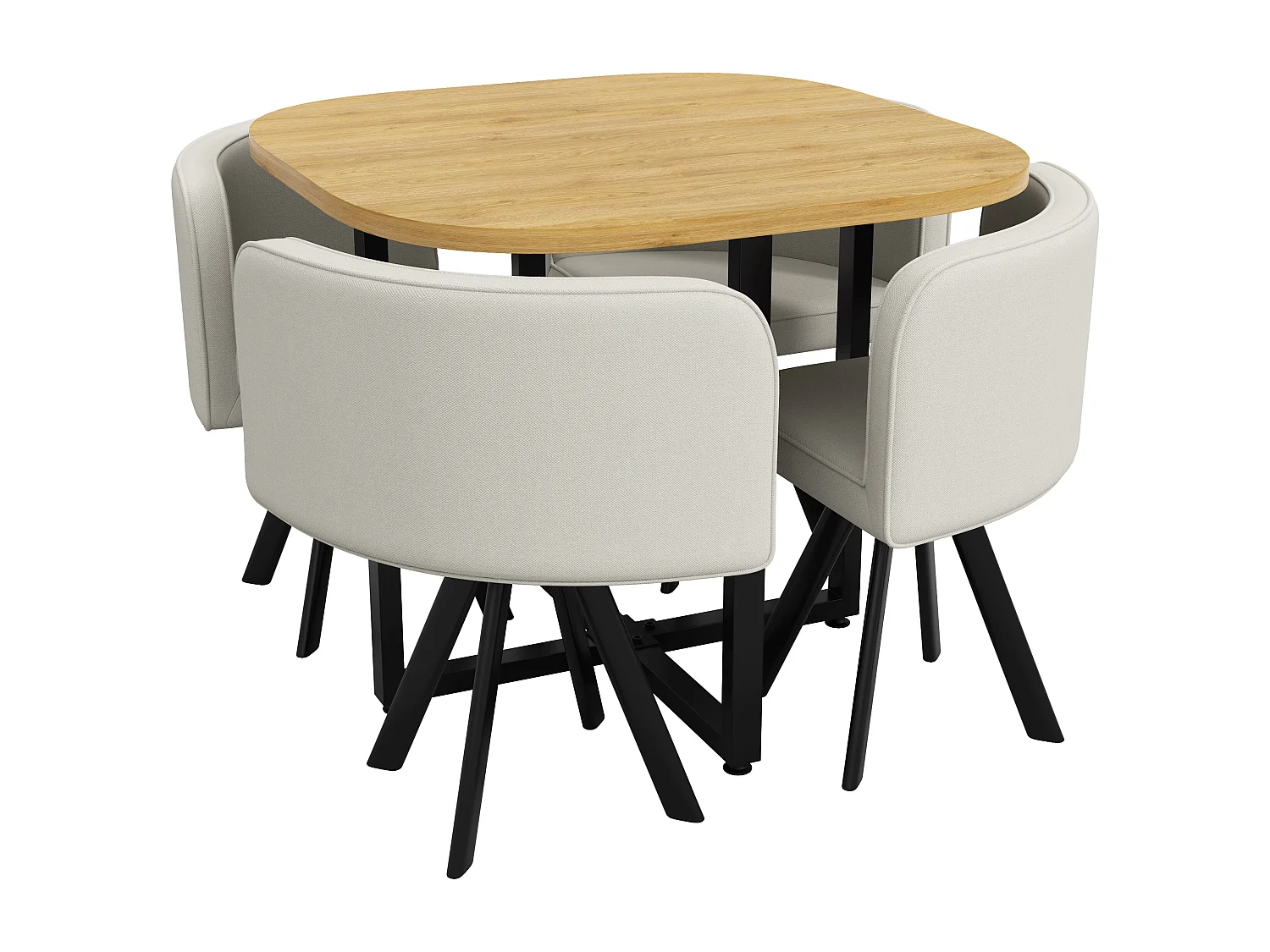 Ensemble table et chaises 5 pièces - avec 1 table (85 x 85 cm) + 4 chaises - Lin + MDF - beige + naturel