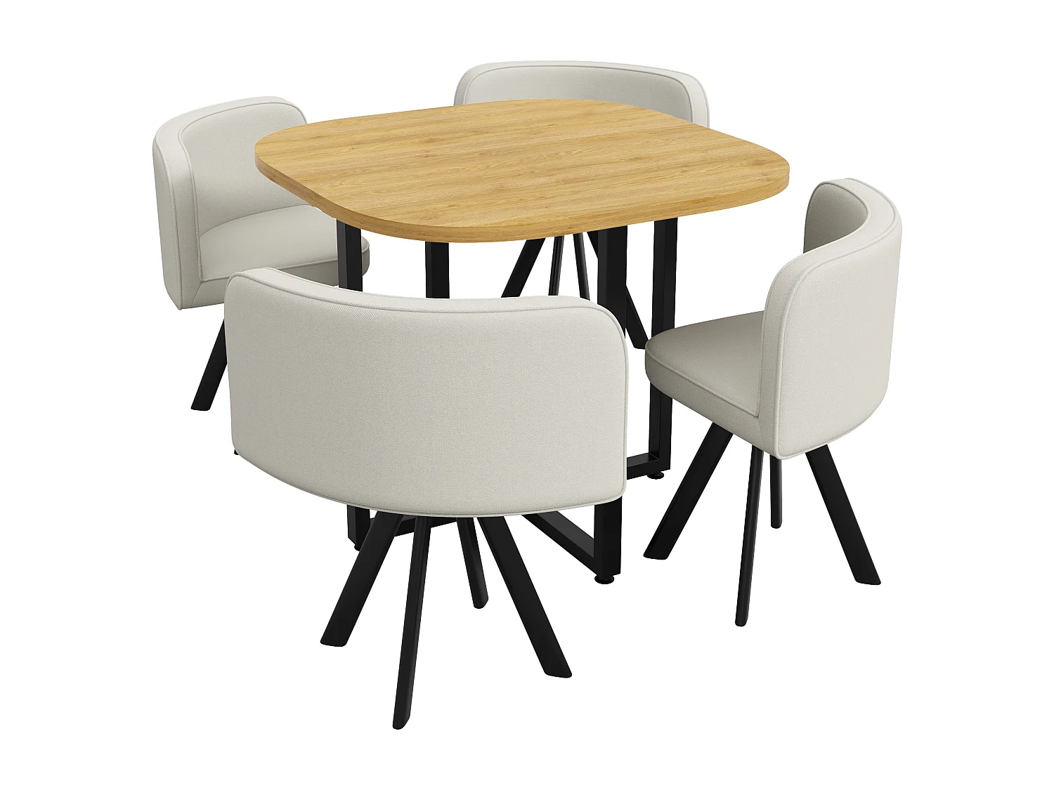 Ensemble table et chaises 5 pièces - avec 1 table (85 x 85 cm) + 4 chaises - Lin + MDF - beige + naturel