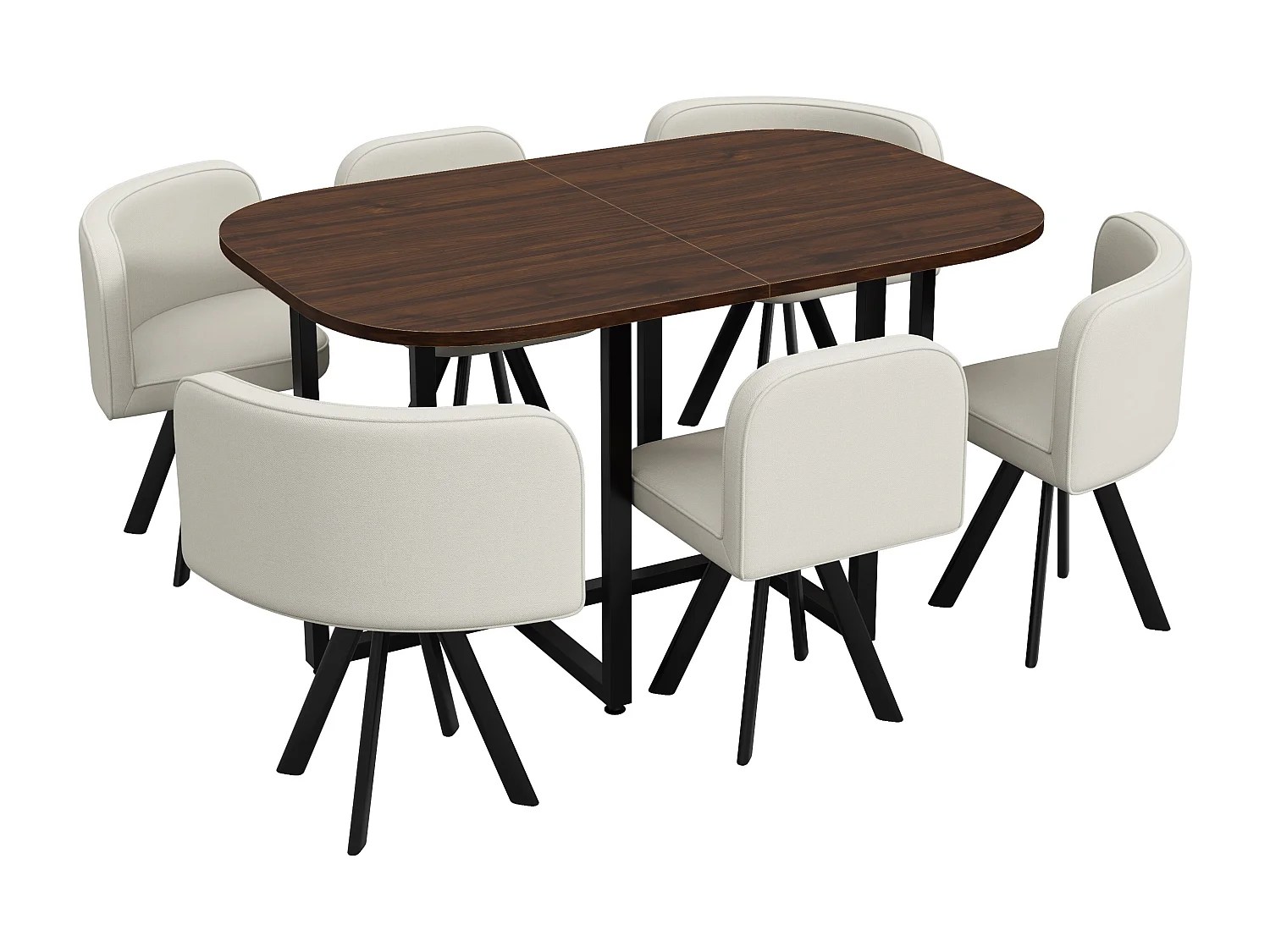 Ensemble table et chaises 7 pièces - avec 1 table (140 x 90 cm) + 6 chaises - Lin + MDF - beige + marron