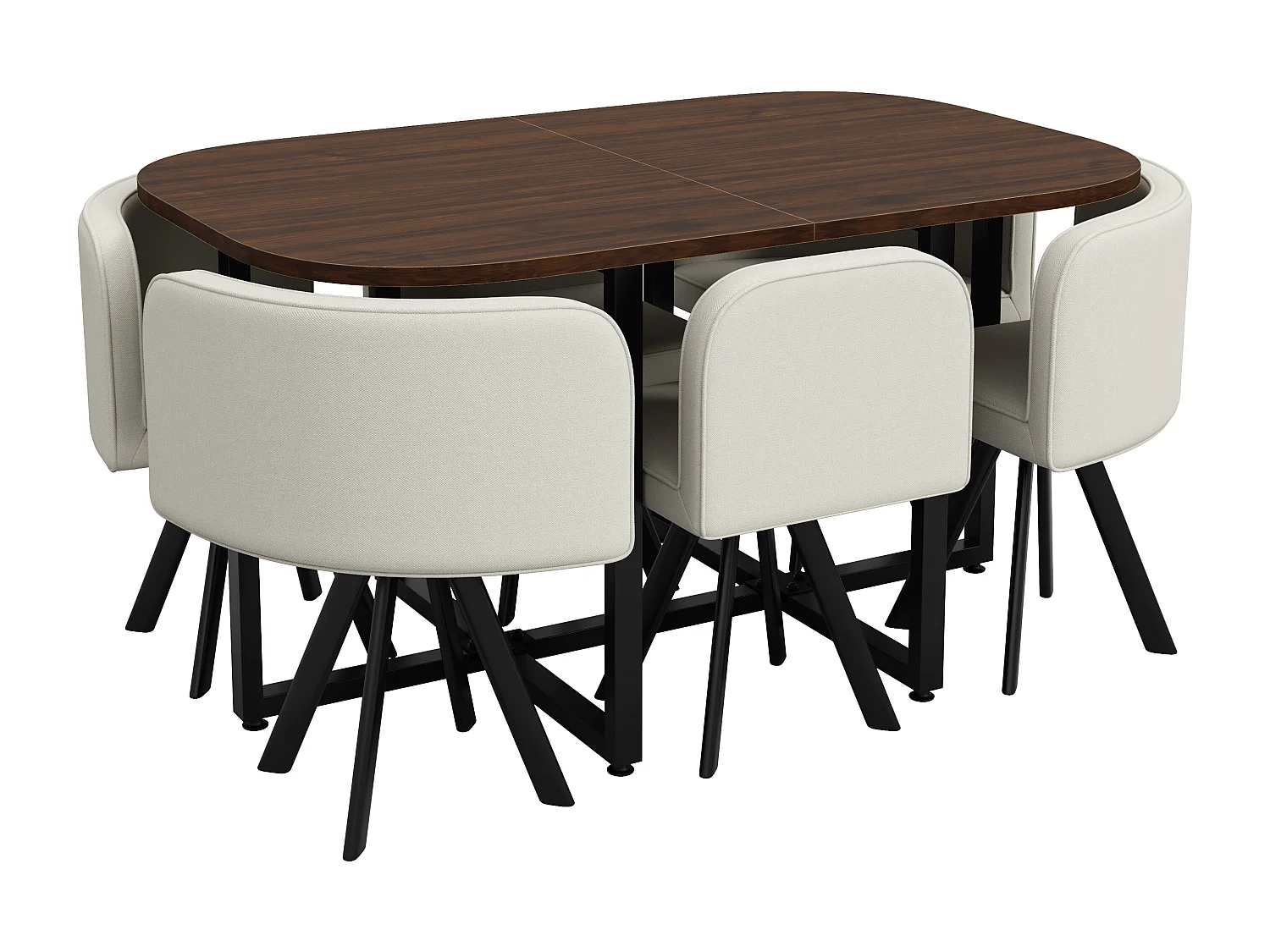 Ensemble table et chaises 7 pièces - avec 1 table (140 x 90 cm) + 6 chaises - Lin + MDF - beige + marron