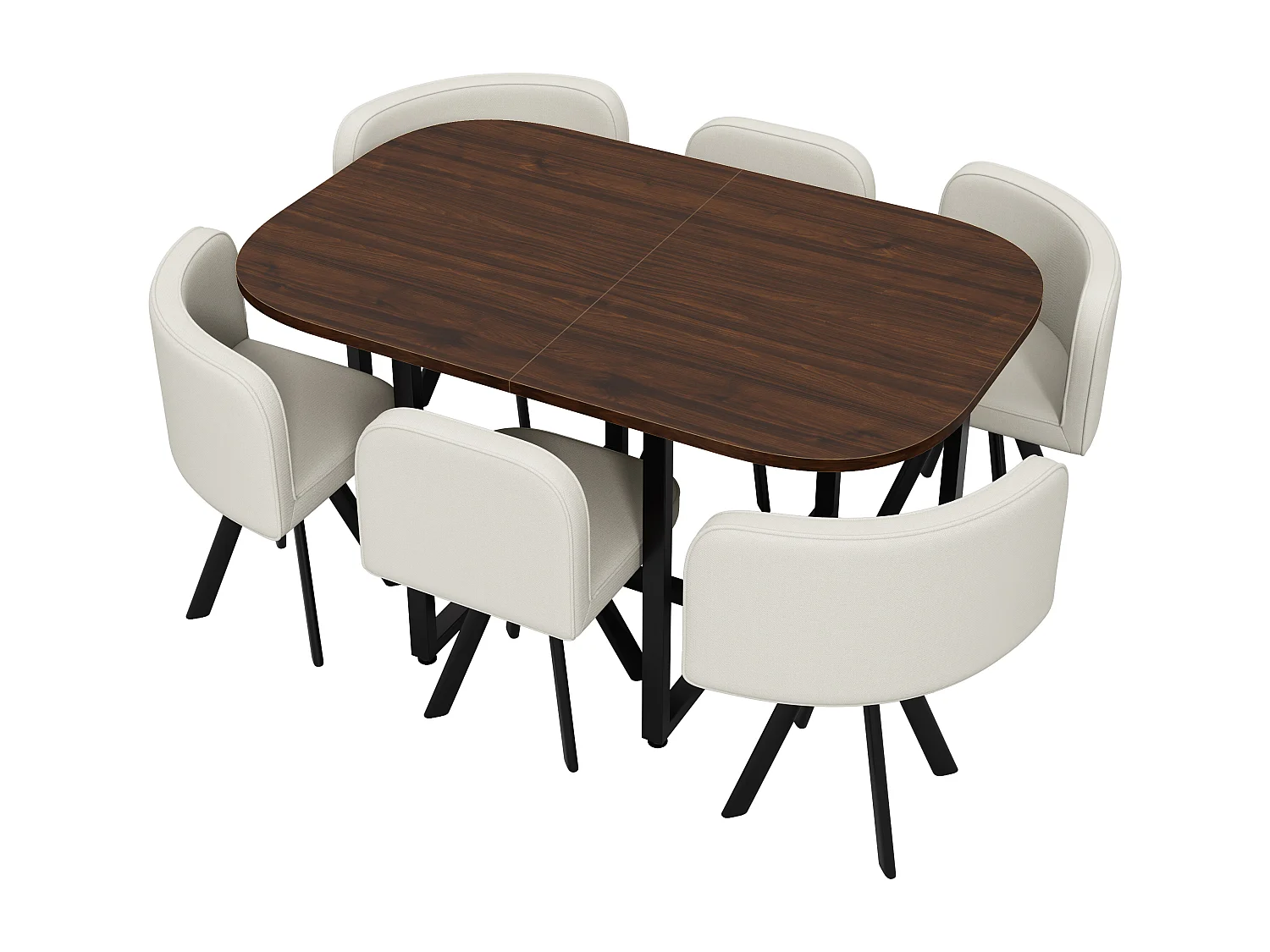 Ensemble table et chaises 7 pièces - avec 1 table (140 x 90 cm) + 6 chaises - Lin + MDF - beige + marron