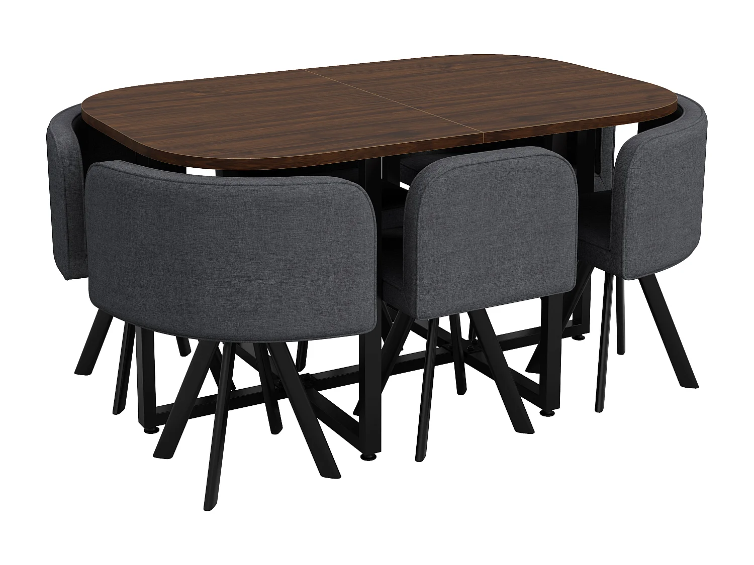 Ensemble table et chaises 7 pièces - avec 1 table (140 x 90 cm) + 6 chaises - Lin + MDF - gris + marron