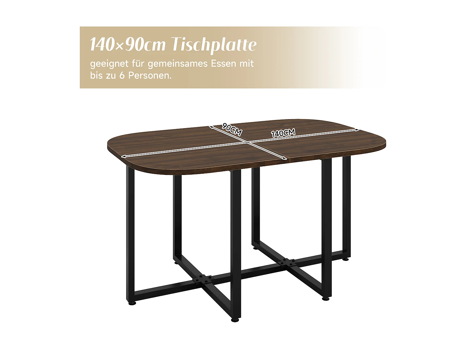 Ensemble table et chaises 7 pièces - avec 1 table (140 x 90 cm) + 6 chaises - Lin + MDF - gris + marron