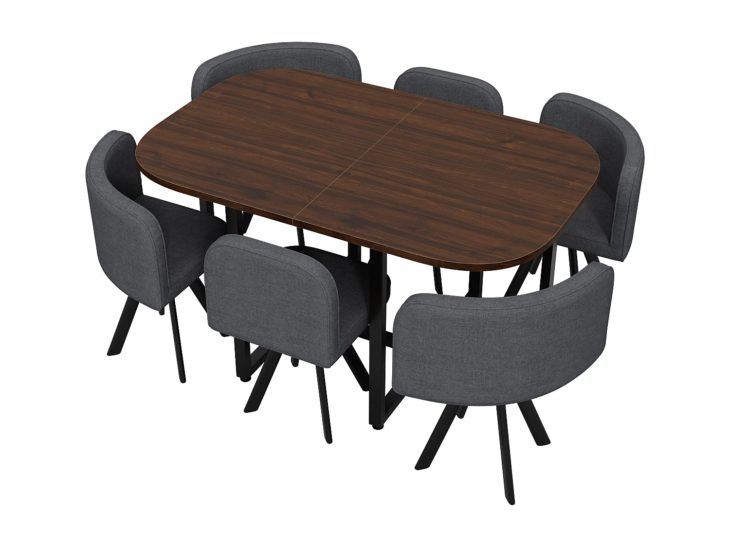 Ensemble table et chaises 7 pièces - avec 1 table (140 x 90 cm) + 6 chaises - Lin + MDF - gris + marron