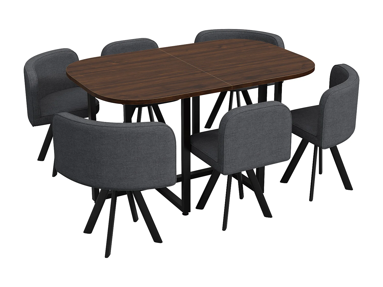 Ensemble table et chaises 7 pièces - avec 1 table (140 x 90 cm) + 6 chaises - Lin + MDF - gris + marron