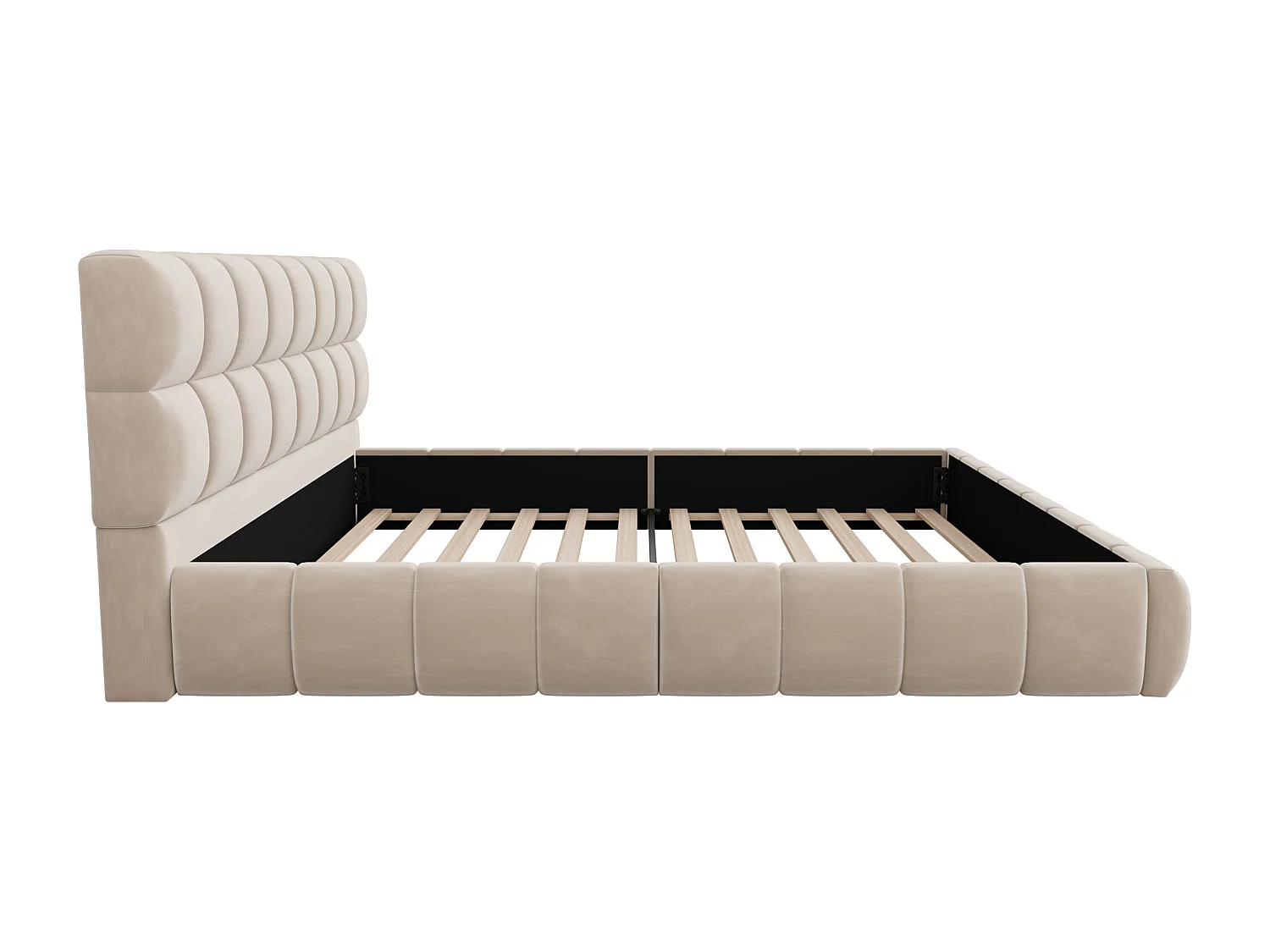 Lit rembourré enfant - 140 x 190 cm - avec dossier moelleux + contour rembourré - velours - beige