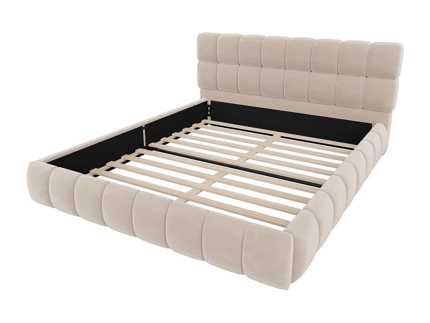 Lit rembourré enfant - 140 x 190 cm - avec dossier moelleux + contour rembourré - velours - beige