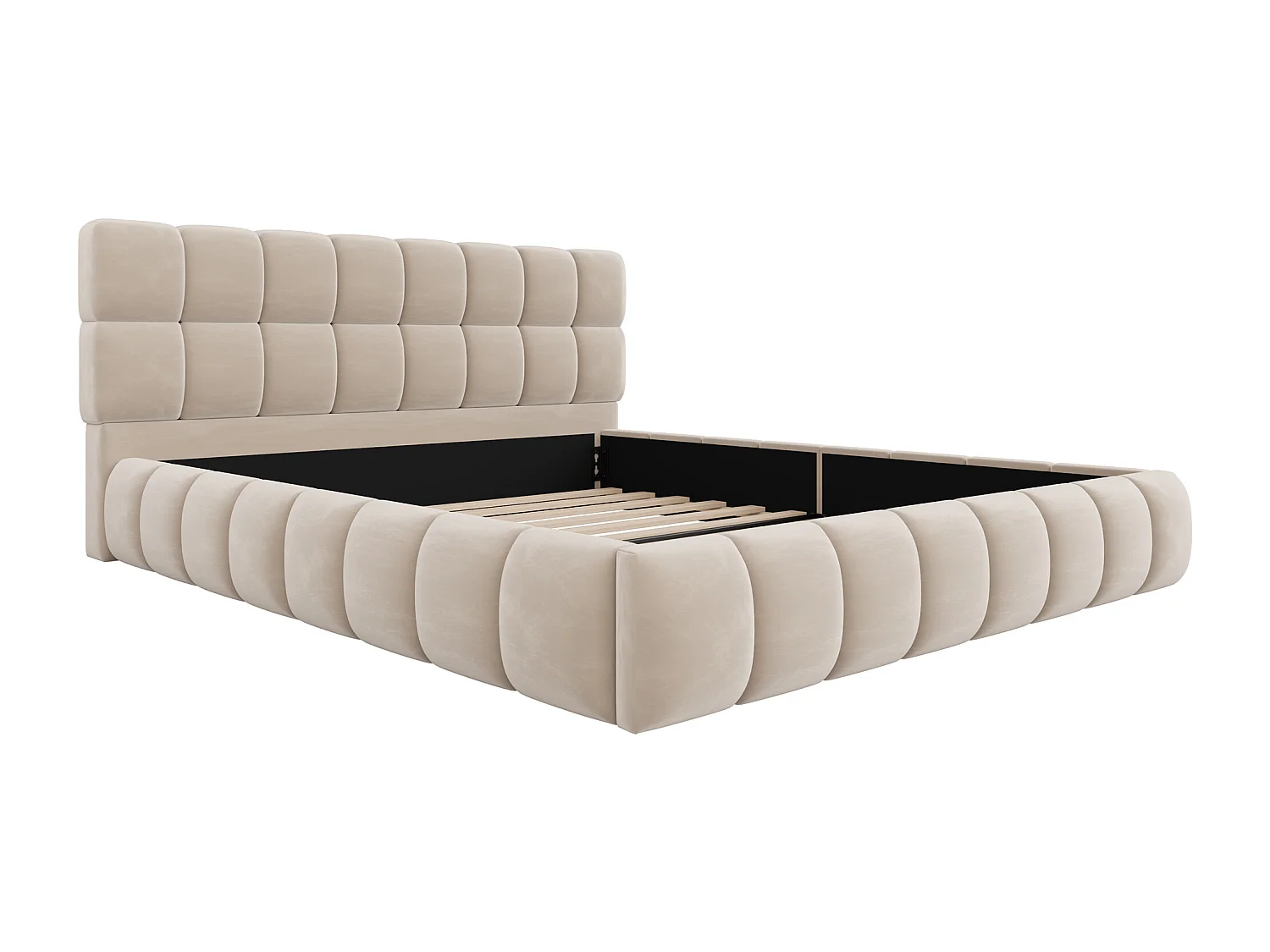 Lit rembourré enfant - 140 x 190 cm - avec dossier moelleux + contour rembourré - velours - beige